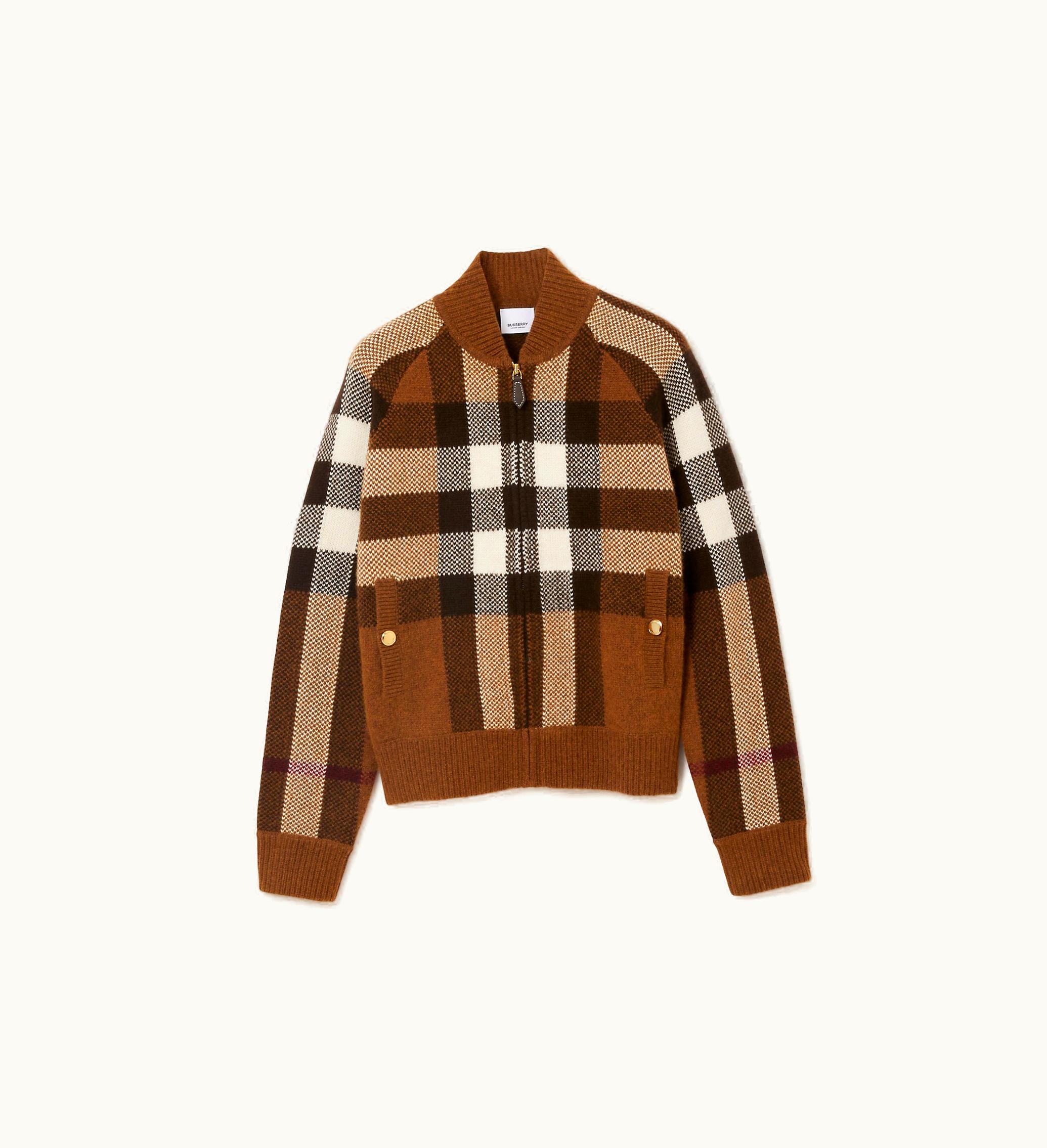 Burberry Burberry Check Intarsia Wool Cashmere Bomber Jacket In Dark Birch Brown - Women