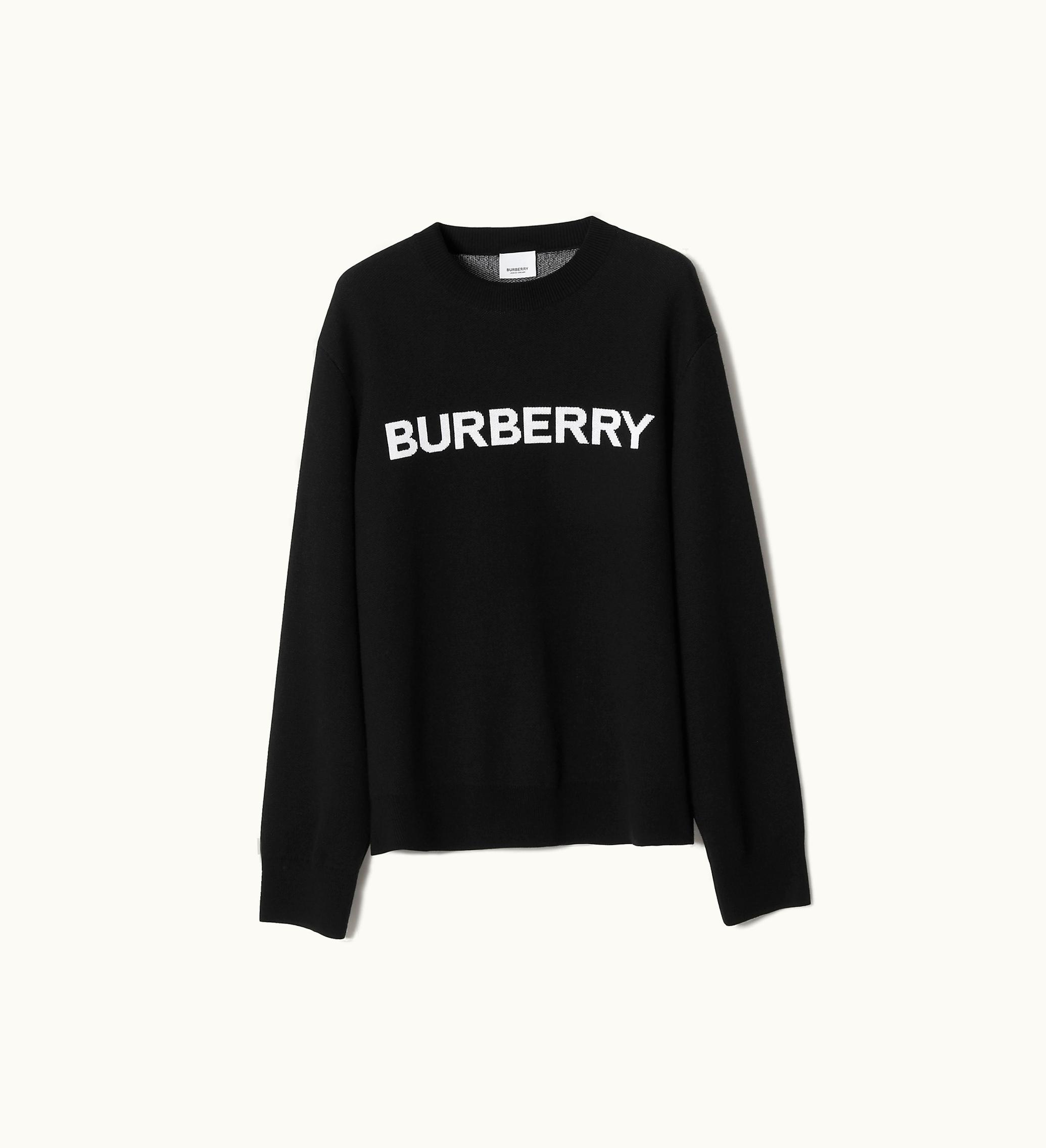 Burberry Burberry Logo Wool Cotton Jacquard Oversized Sweater In Black - Women