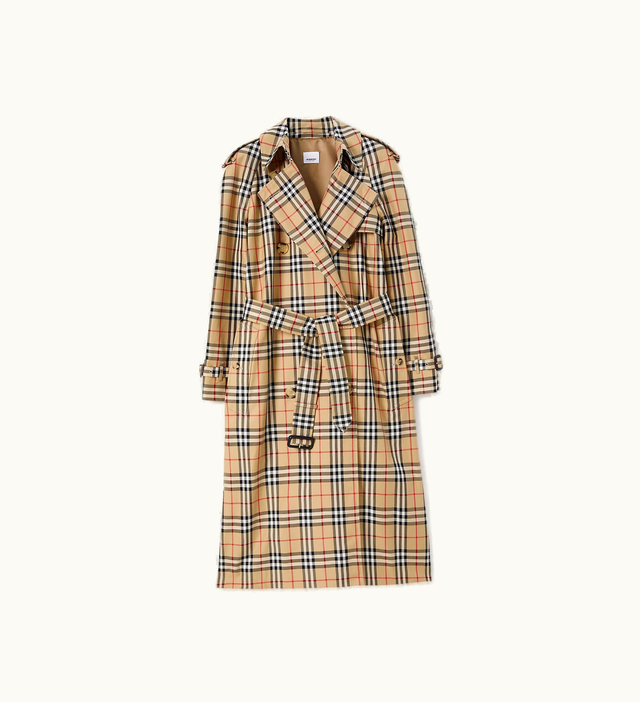 Burberry Burberry Long Check Gabardine Trench Coat In Archive Beige - Women, Cotton Gabardine