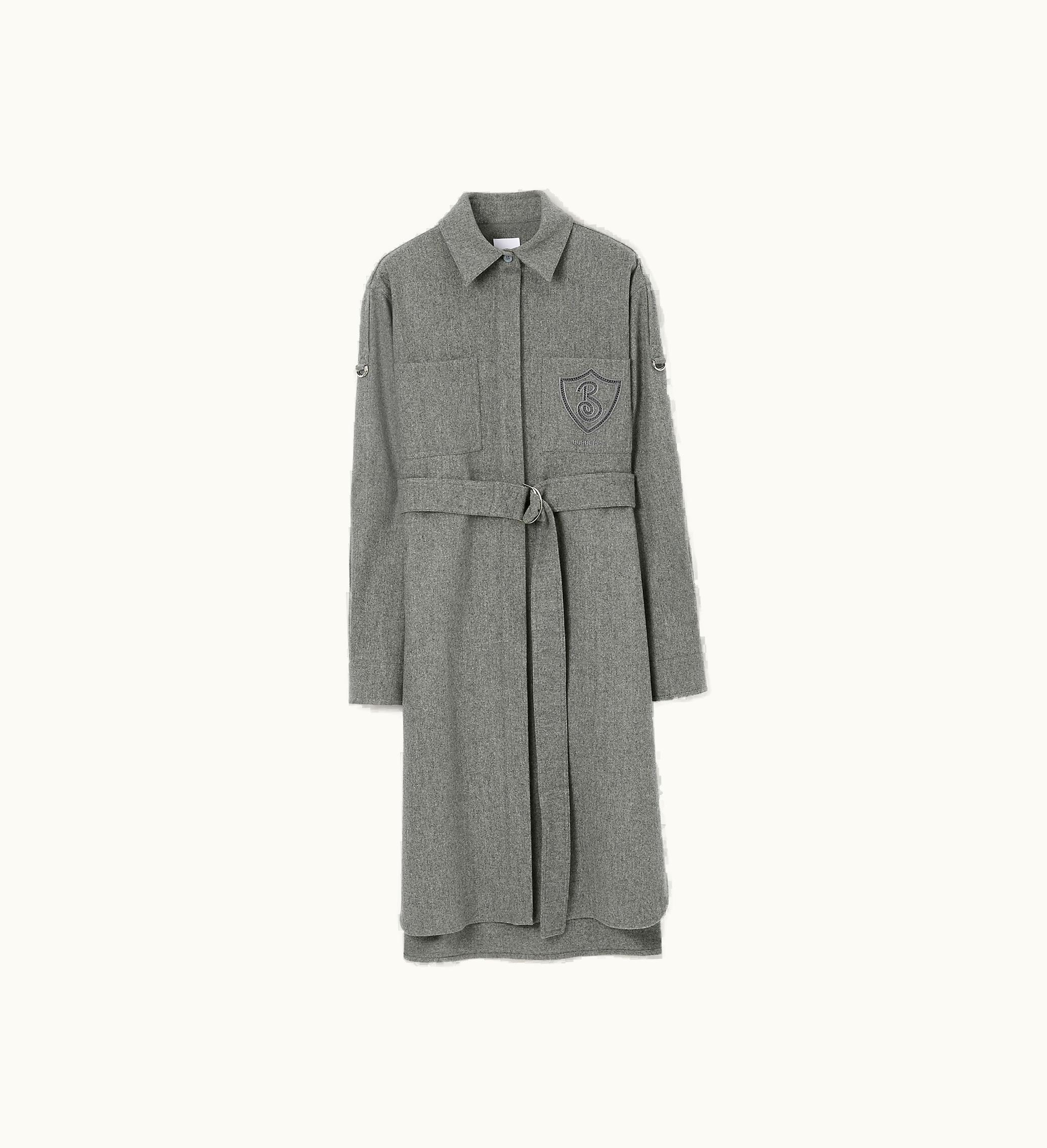 Burberry Burberry Letter Graphic Stretch Wool Shirt Dress In Light Grey Melange - Women