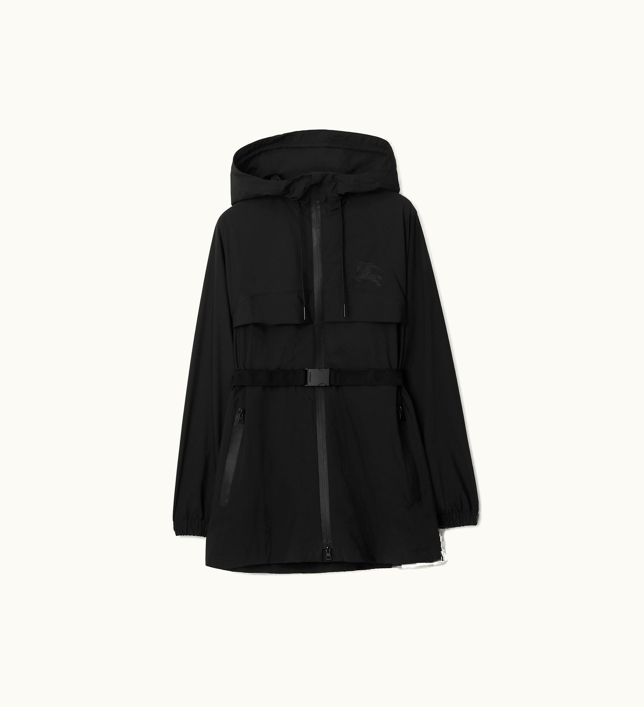 Burberry Burberry Ekd Print Belted Short Parka In Black - Women, Nylon