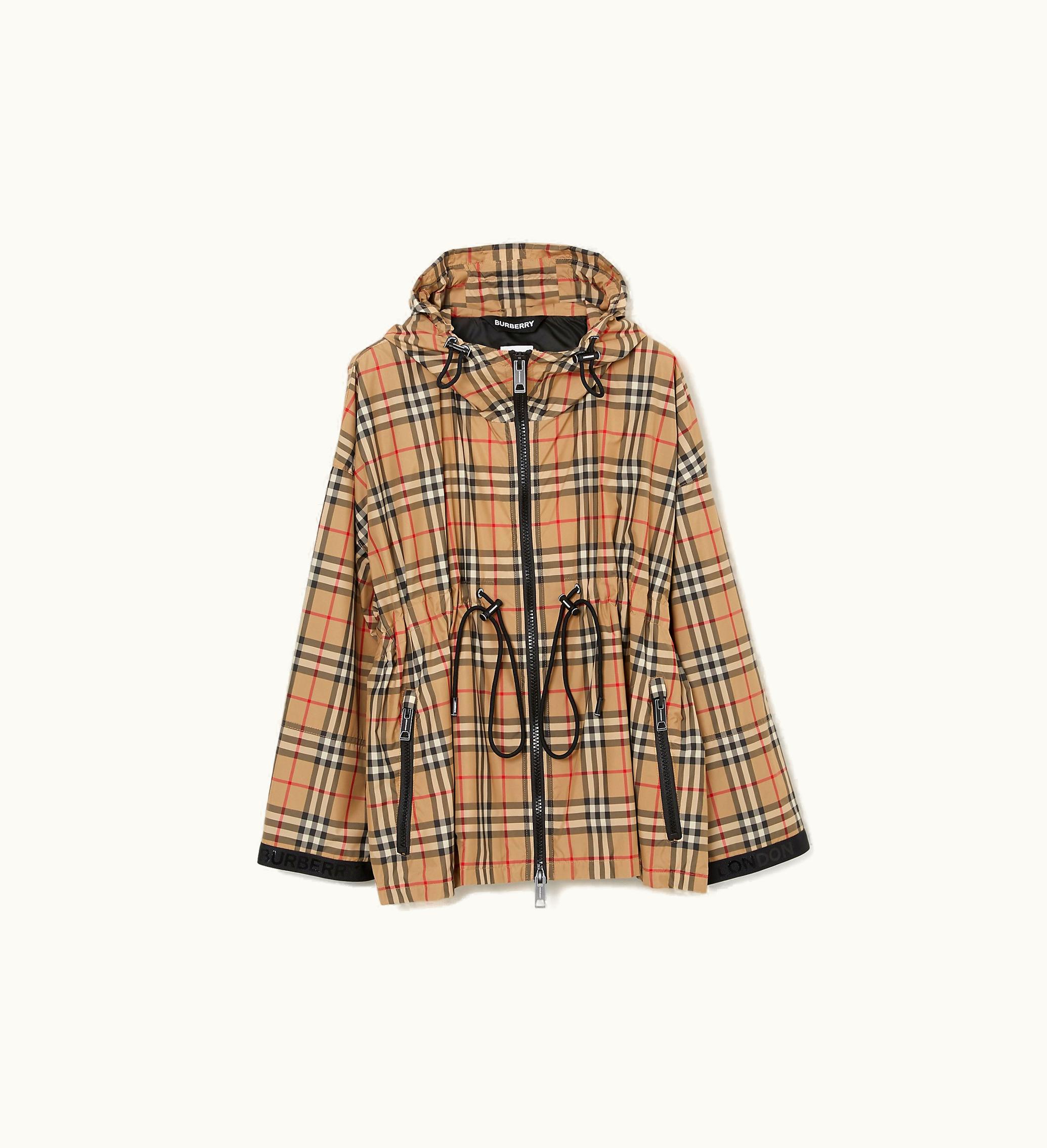 Burberry Burberry Logo Tape Check Hooded Jacket In Archive Beige - Women, Econyl, Nylon