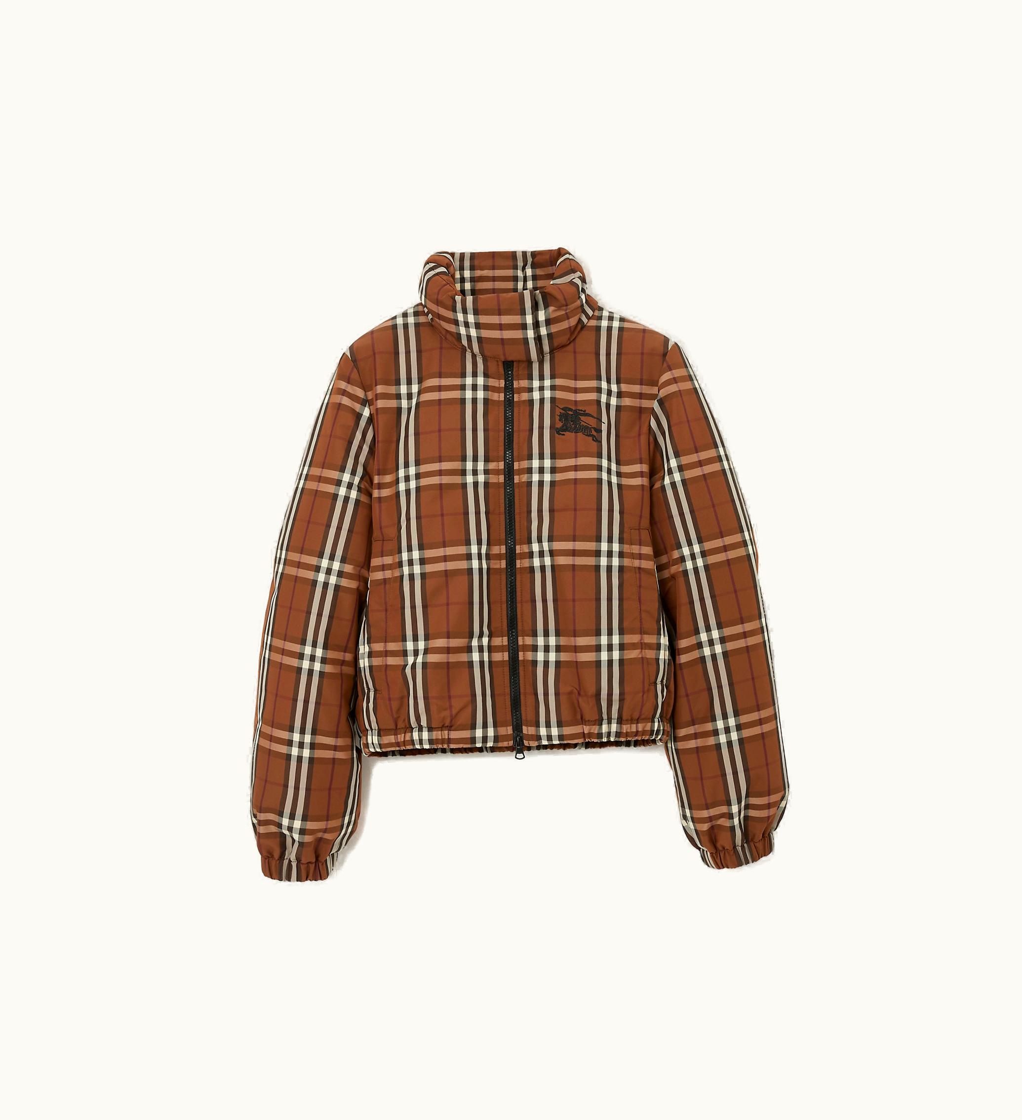 Burberry Burberry Cropped Check Nylon Puffer Jacket In Dark Birch Brown - Women