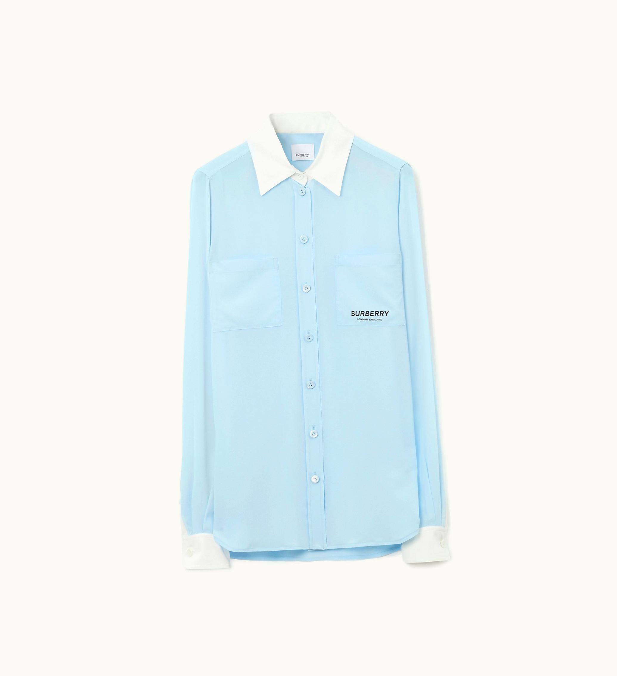 Burberry Burberry Contrast Trim Silk Shirt In Pale Blue - Women