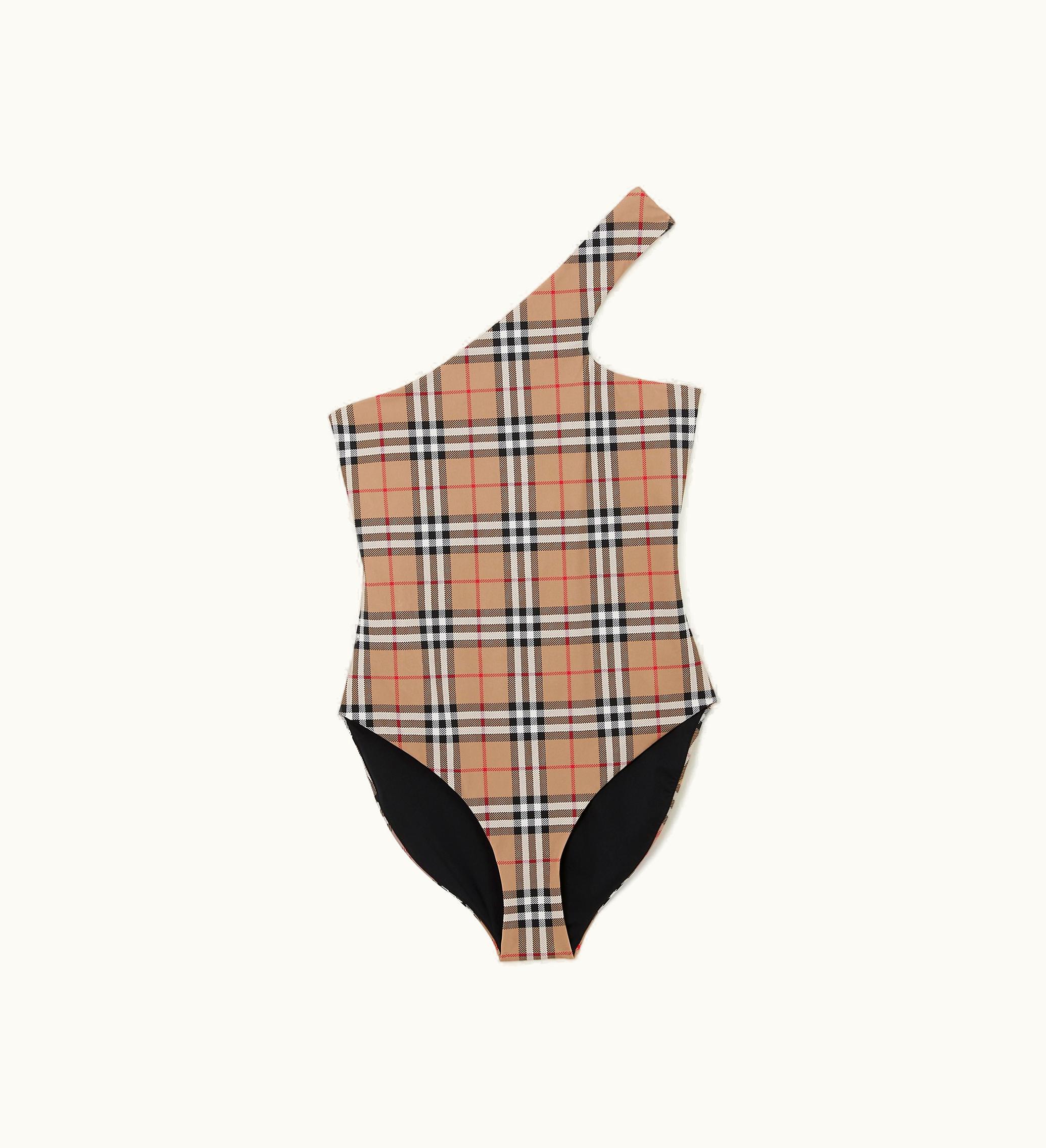 Burberry Burberry Check Stretch Nylon Asymmetric Swimsuit In Archive Beige - Women