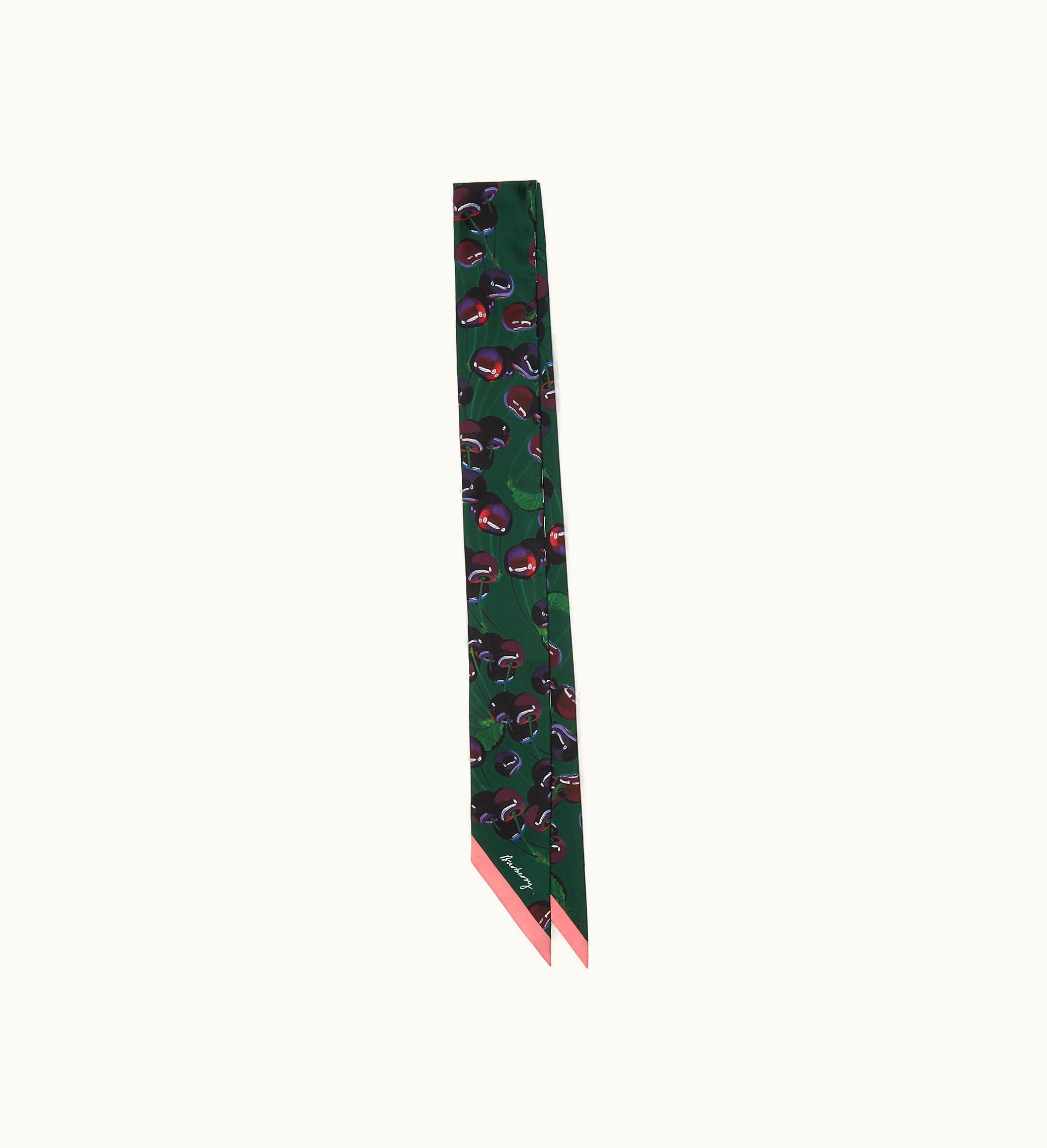 Burberry Burberry Skinny Reversible Cherry Silk Scarf In Ivy