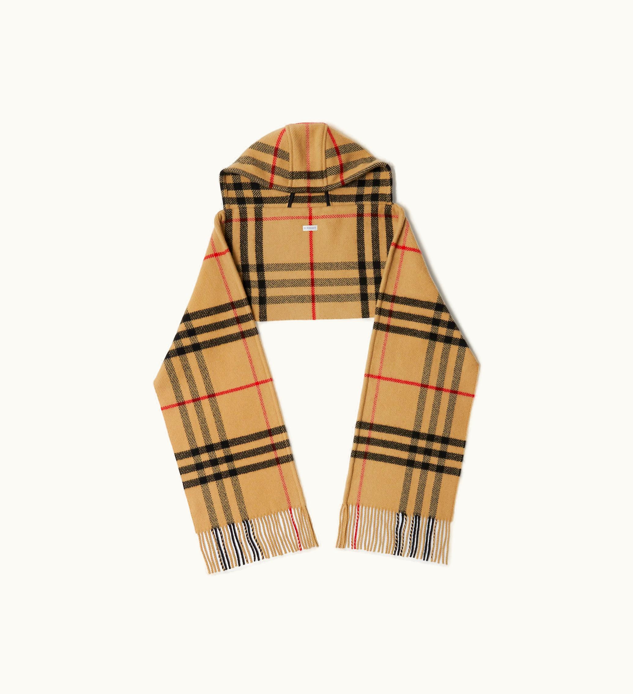 Burberry Burberry Check Wool Cashmere Hooded Scarf In Archive Beige