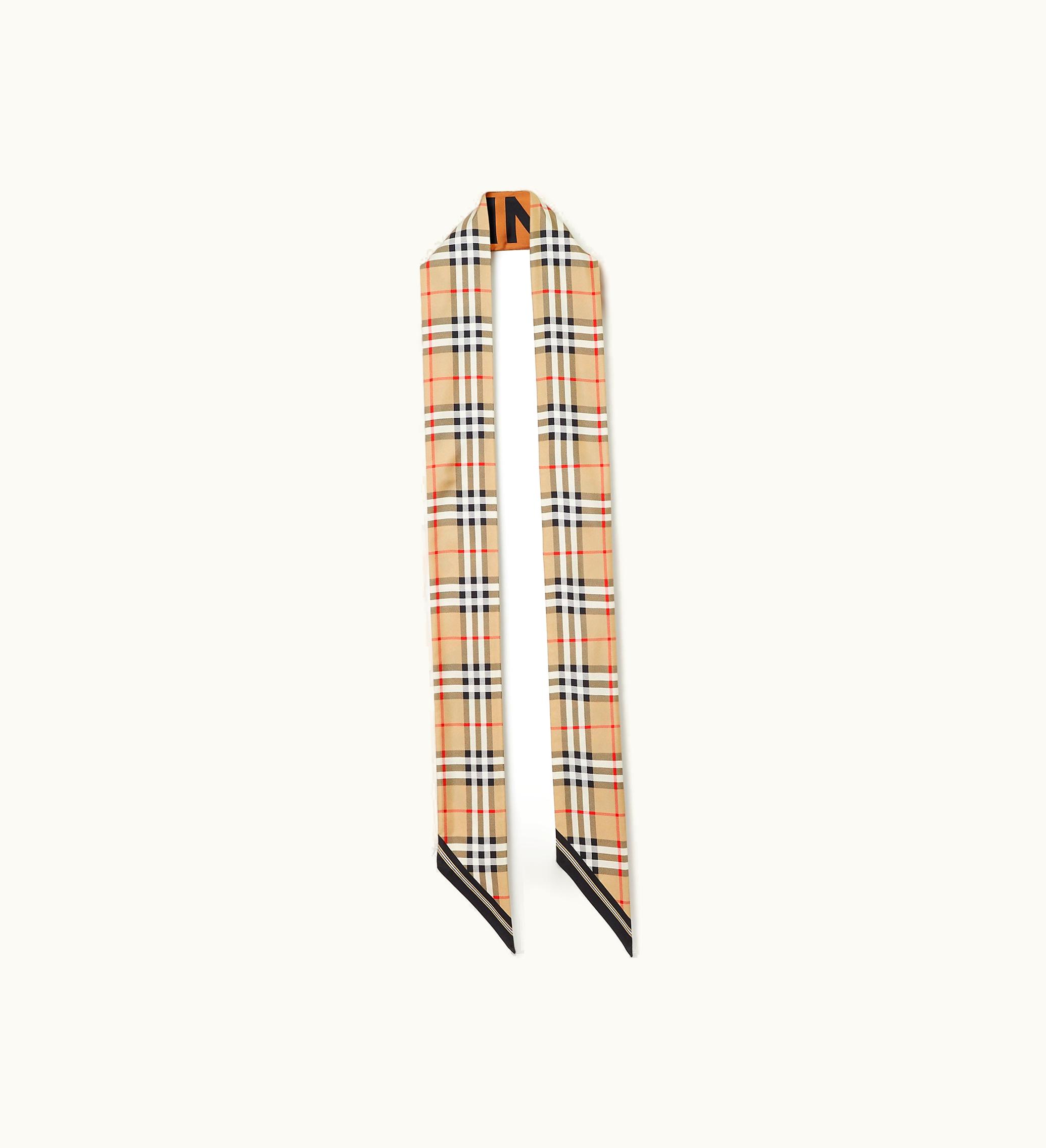 Burberry Burberry Skinny Reversible Check Silk Scarf In Archive Beige