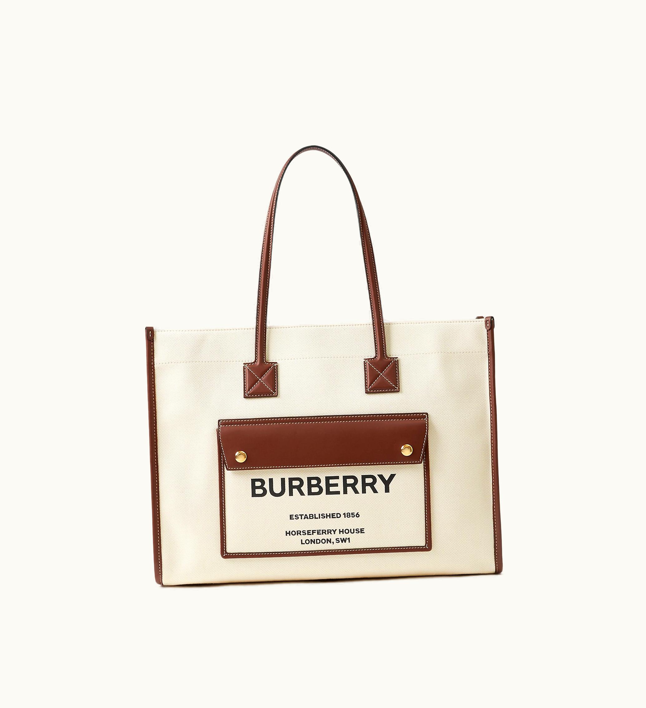 Burberry Burberry Medium Freya Tote In Natural / Tan - Women, Canvas