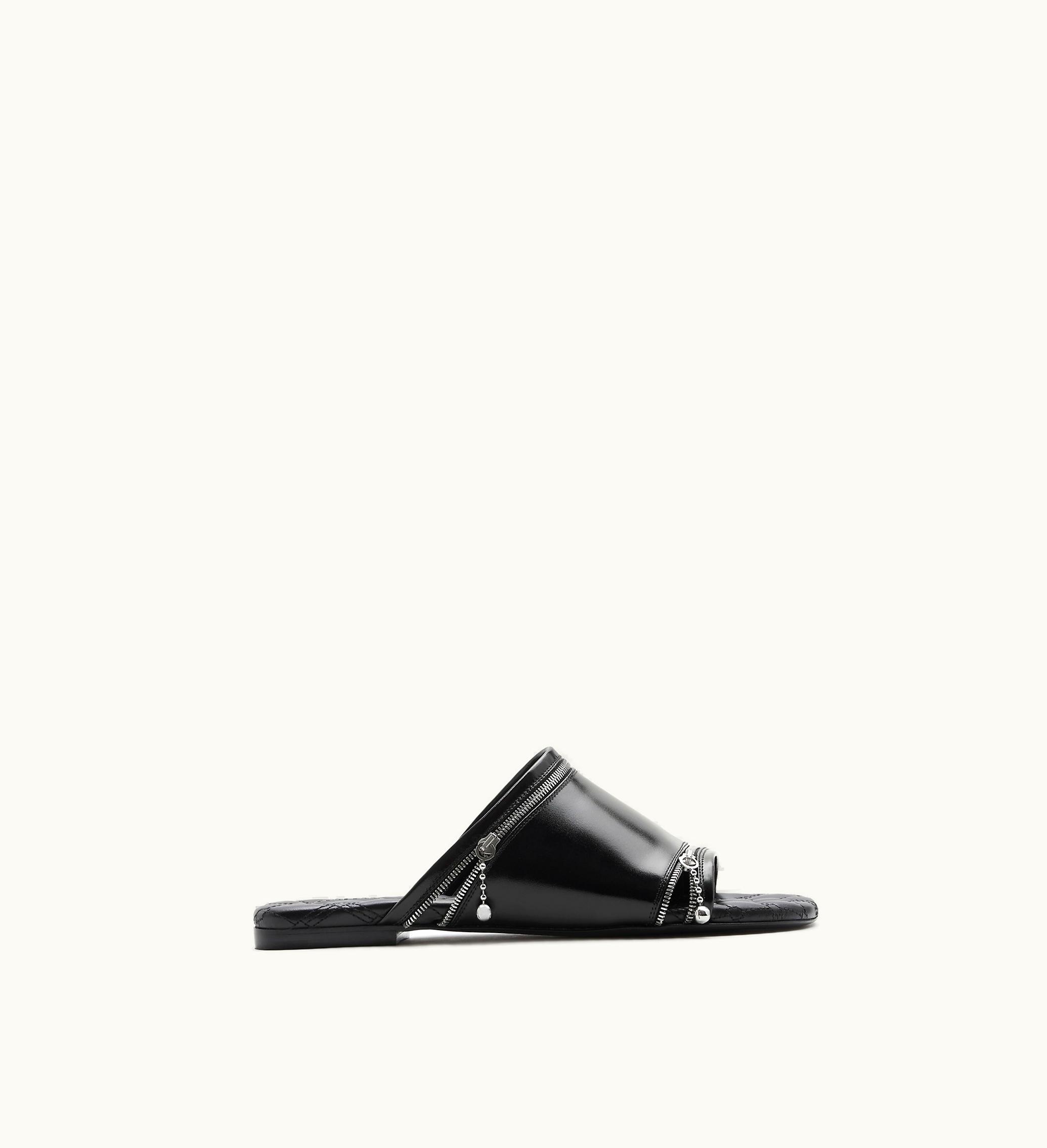 Burberry Burberry Leather Peep Slides In Black - Women