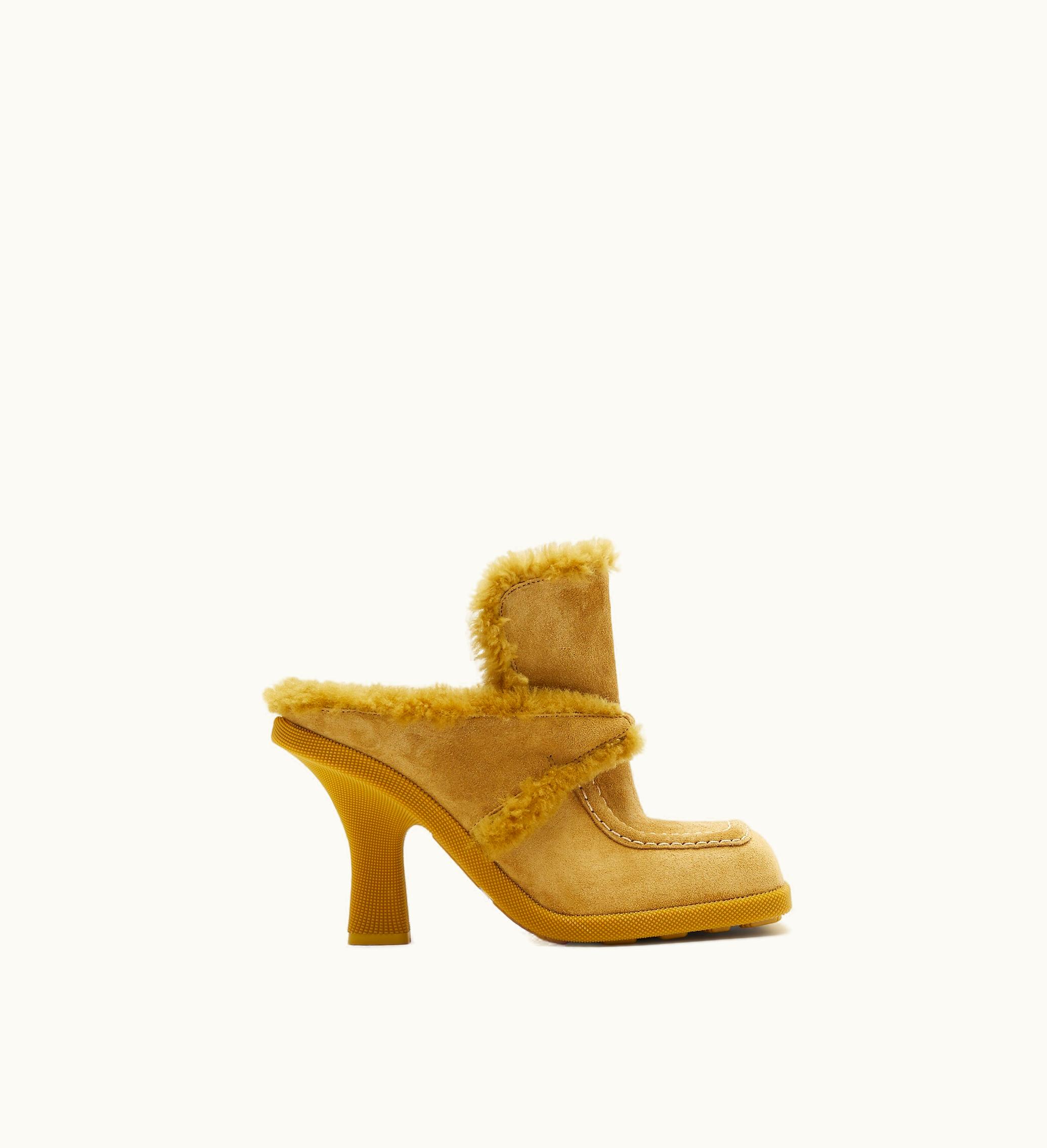 Burberry Burberry Suede And Shearling Highland Mules In Manilla / Amber Yellow - Women