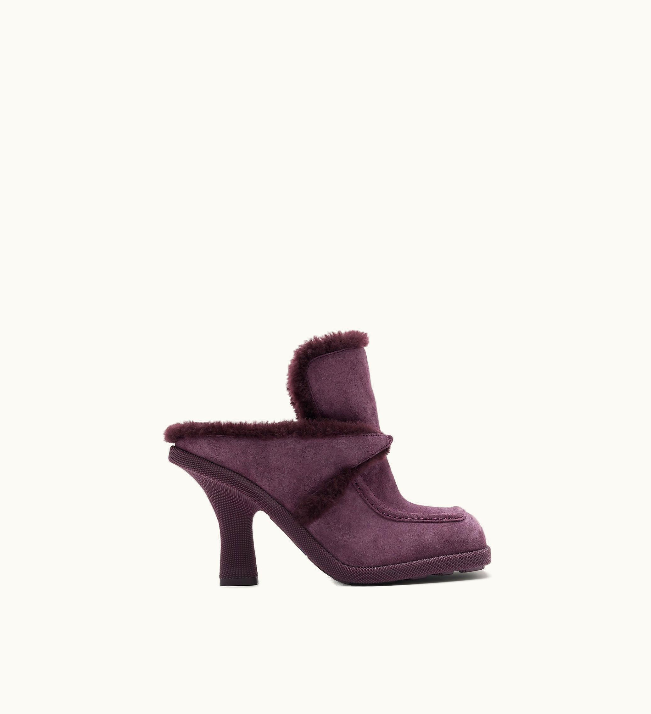 Burberry Burberry Suede And Shearling Highland Mules In Aubergine - Women