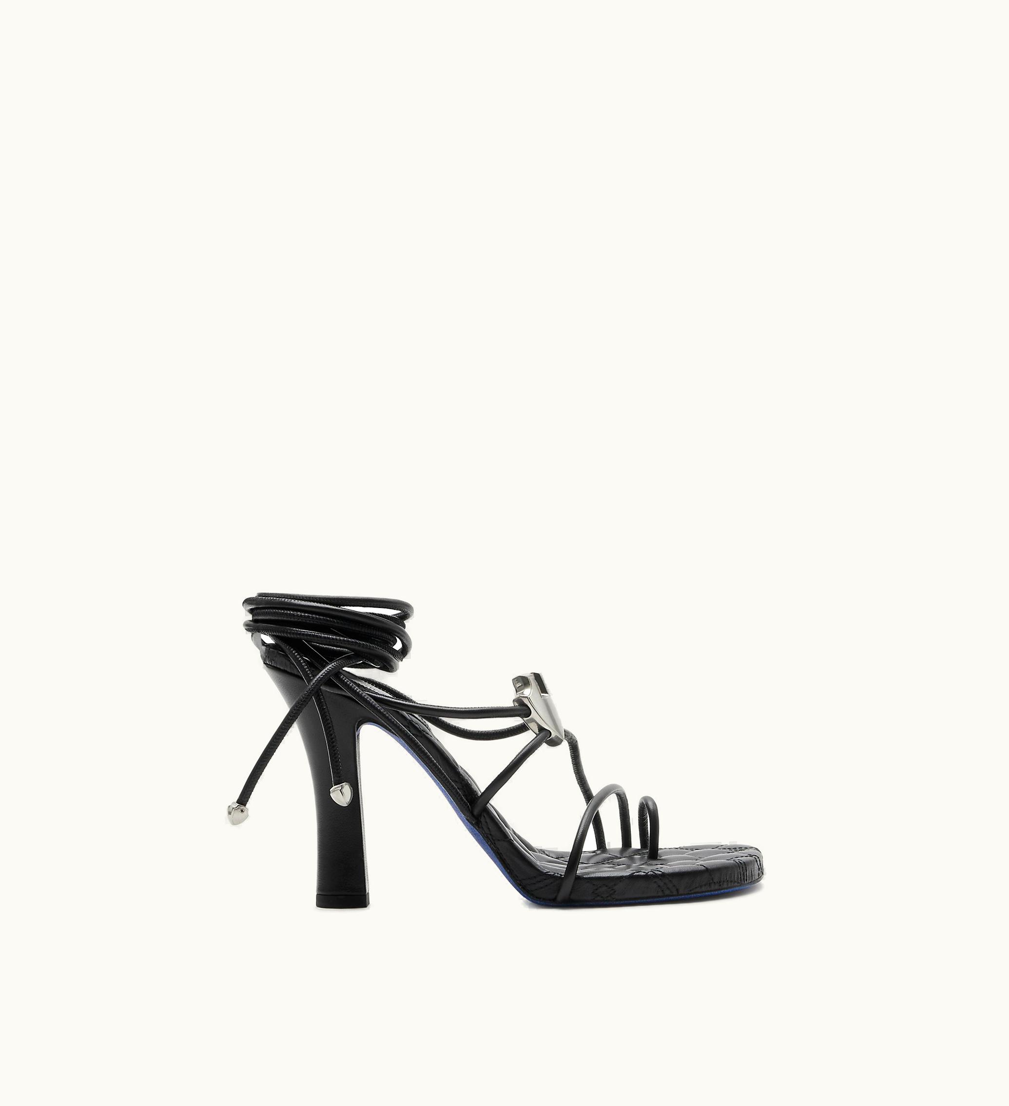 Burberry Burberry Leather Ivy Shield Heeled Sandals In Black - Women