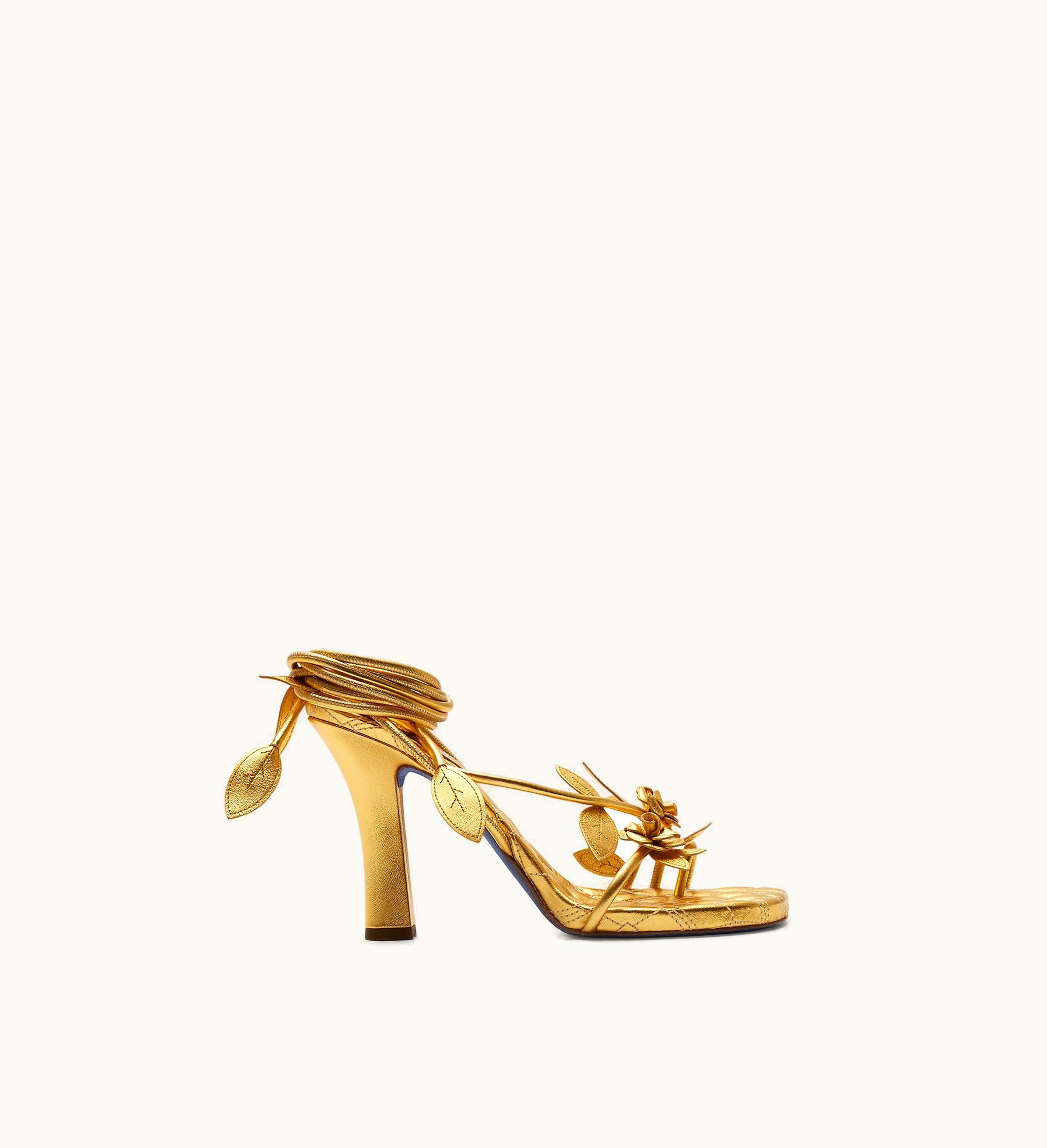 Burberry Burberry Leather Ivy Flora Heeled Sandals In Gold - Women