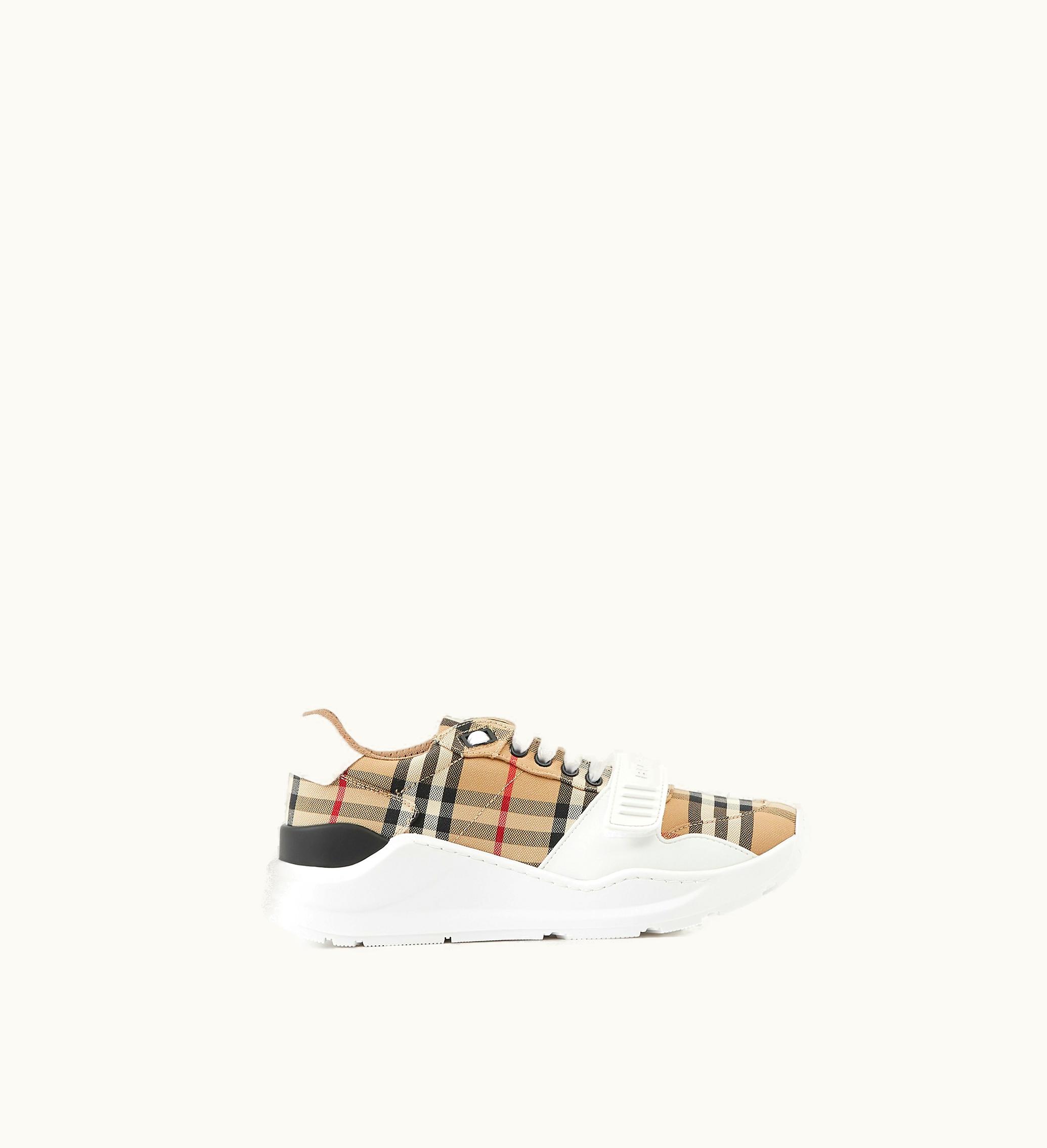 Burberry Burberry Check And Leather Sneakers In Archive Beige - Women