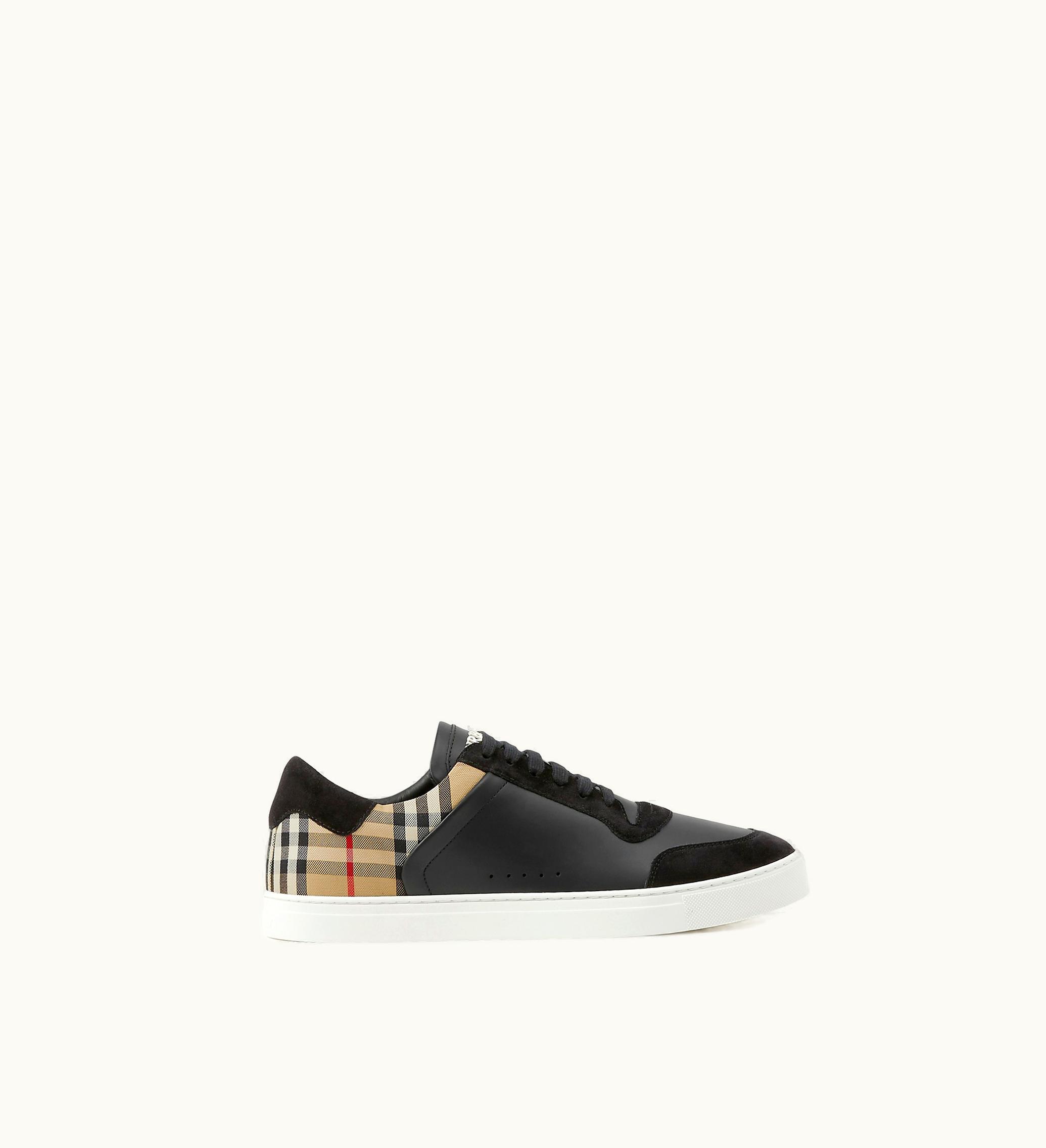 Burberry Burberry Leather, Suede And Check Sneakers In Black / Archive Beige - Men