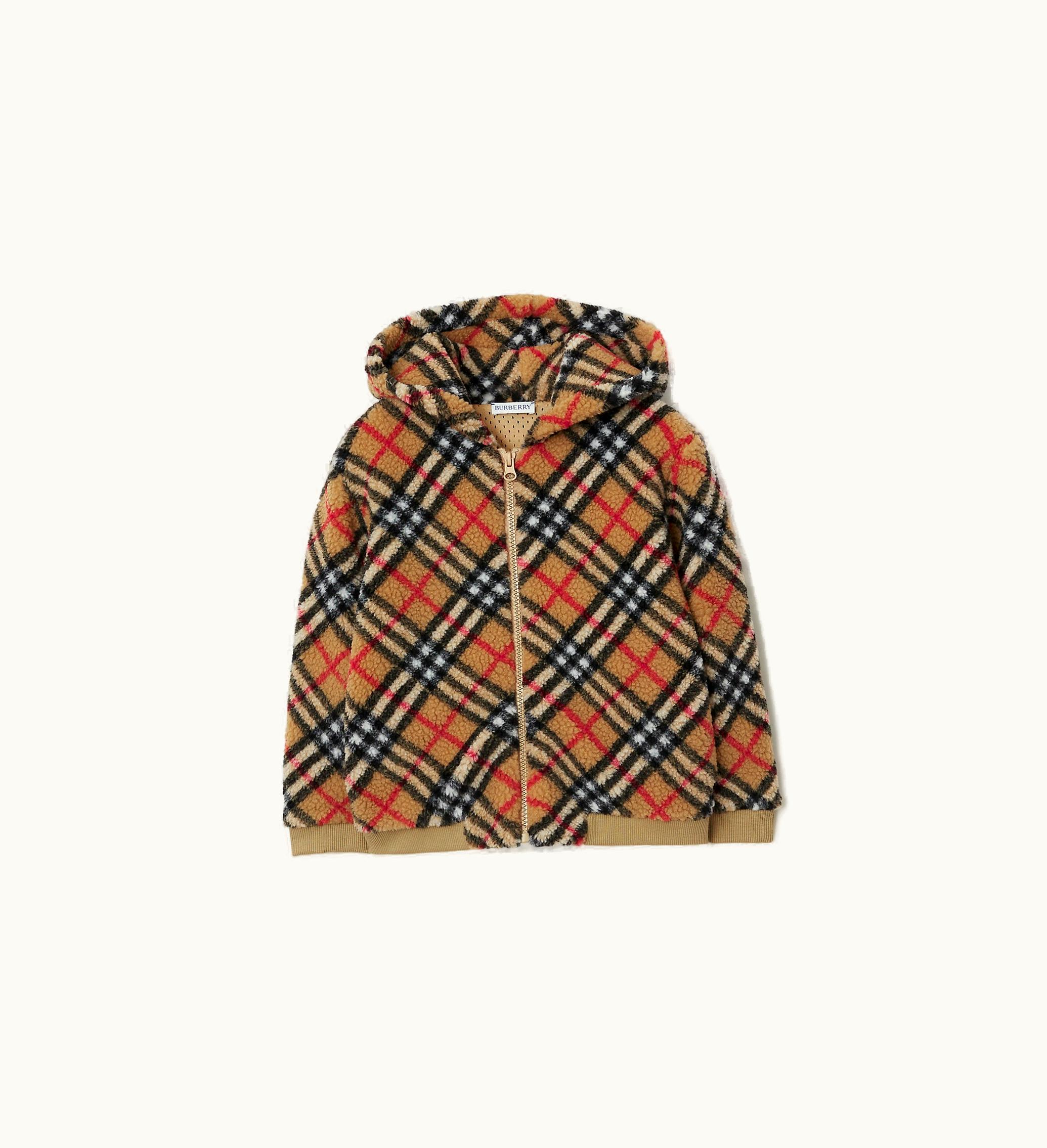 Burberry Burberry Check Fleece Zip Hoodie In Archive Beige