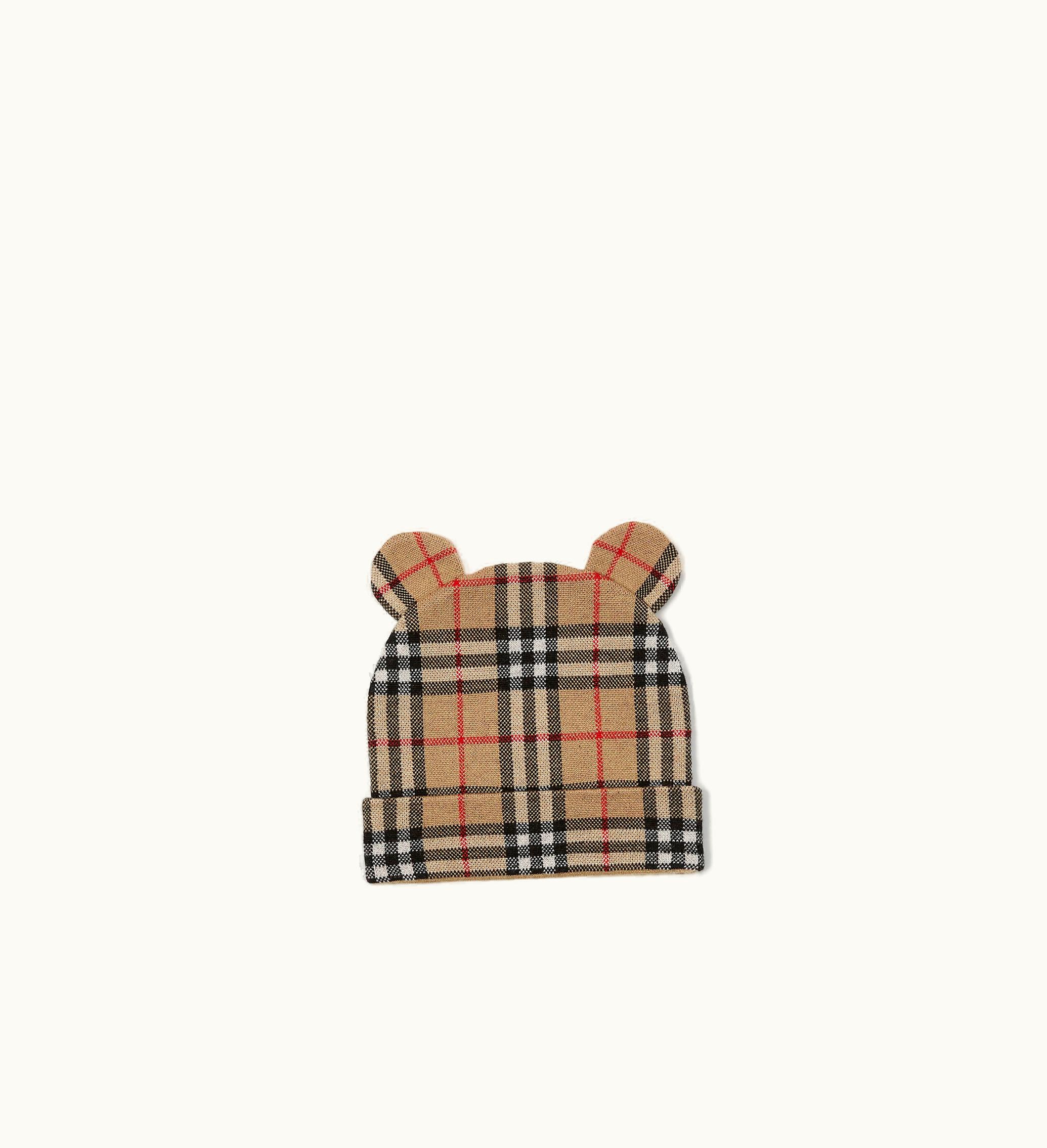 Burberry Burberry Check Wool Teddy Beanie In Archive Beige - Children