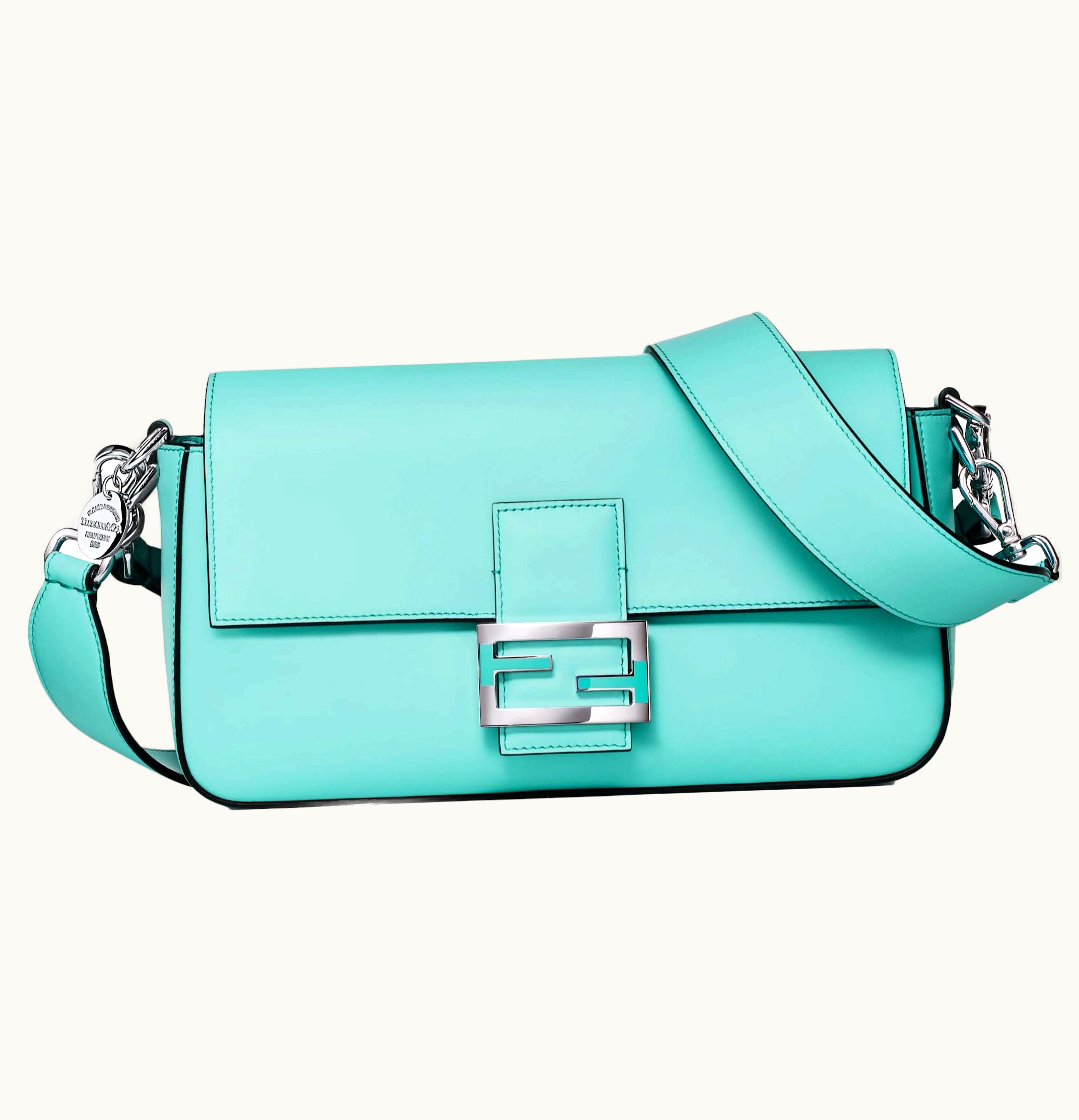 Fendi Tiffany x FENDI Medium Baguette in Tiffany Blue Leather with Sterling Silver
