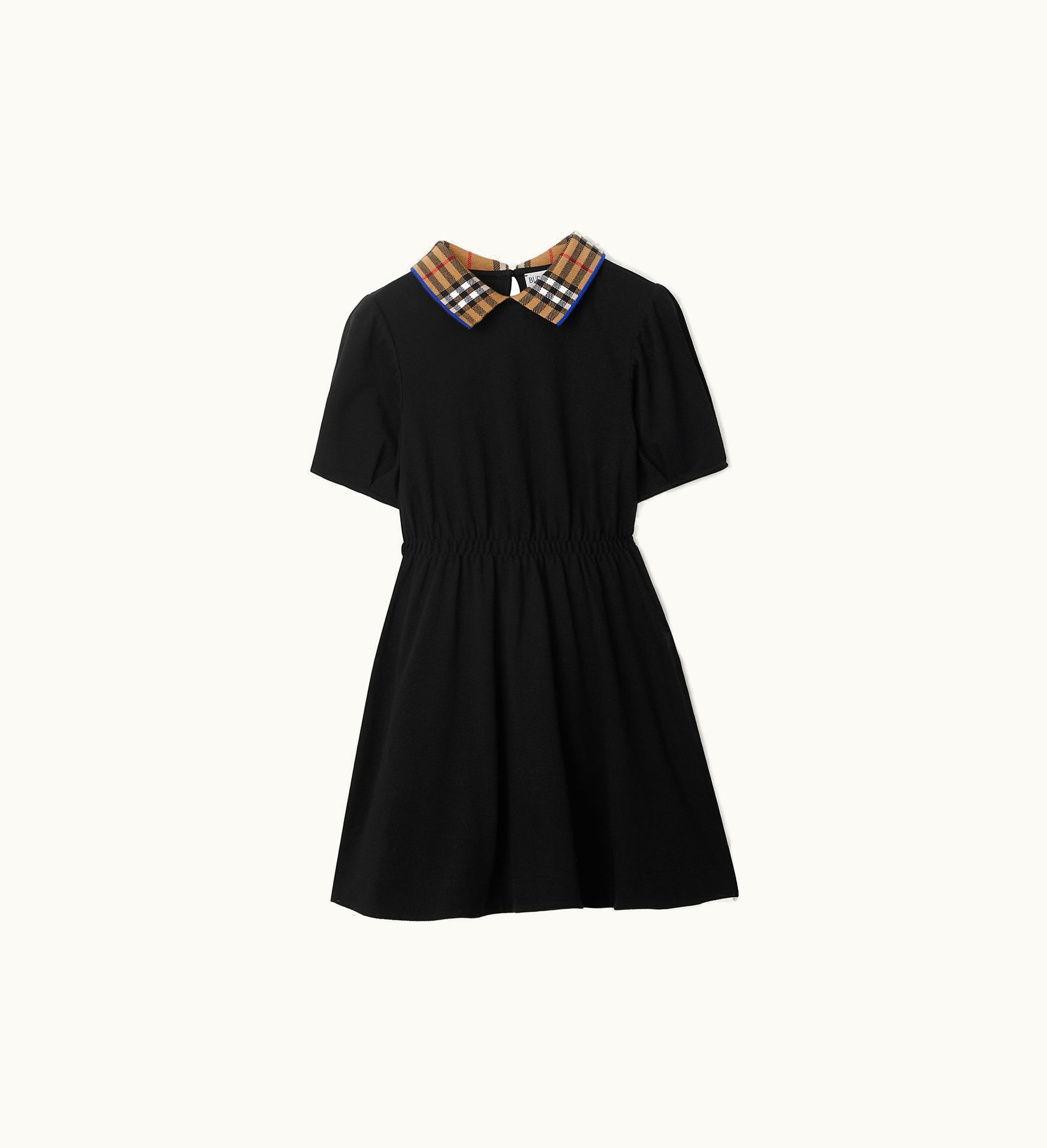 Burberry Burberry Check Collar Cotton Polo Shirt Dress In Black