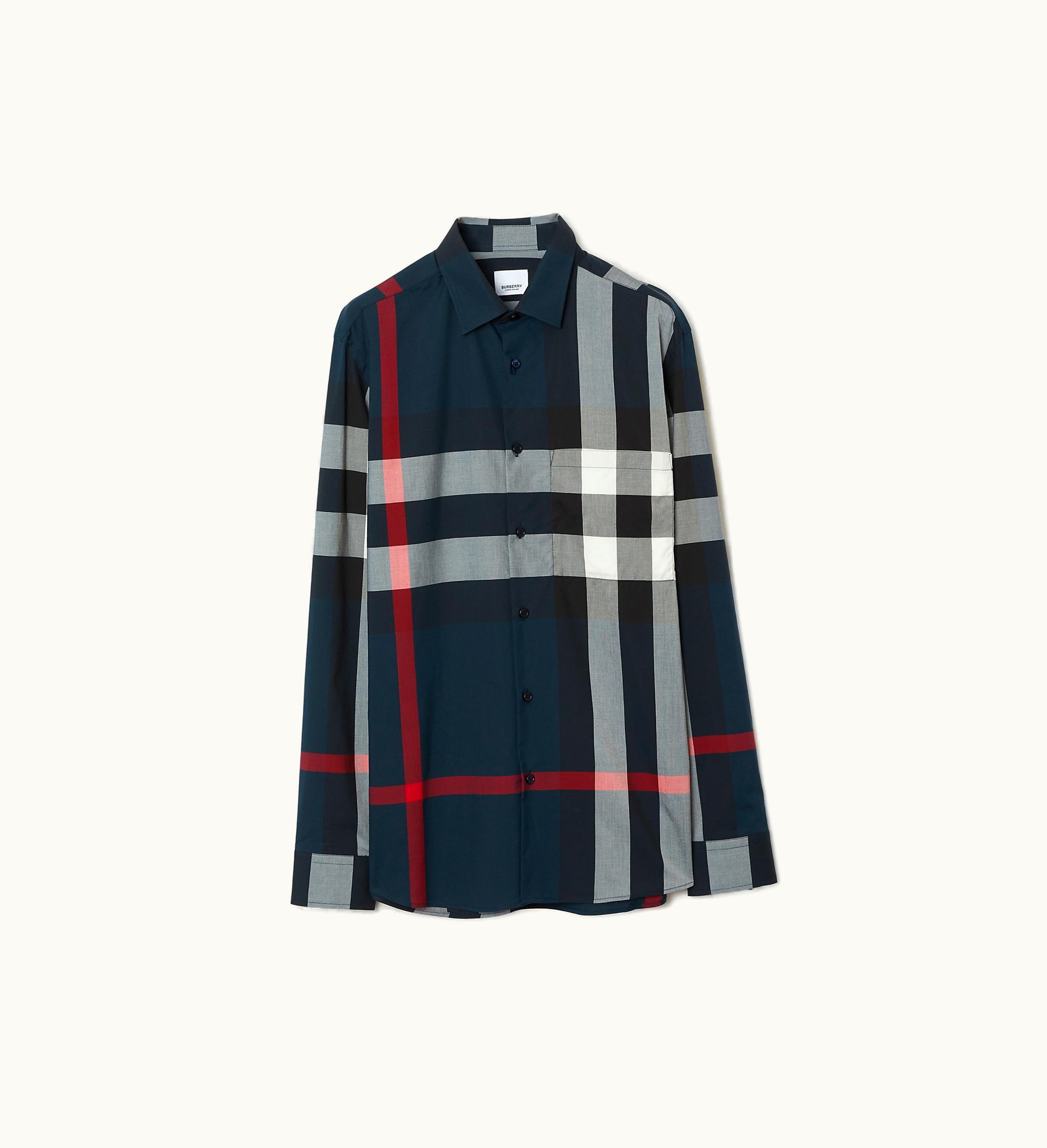 Burberry Burberry Check Cotton Shirt In Navy - Men