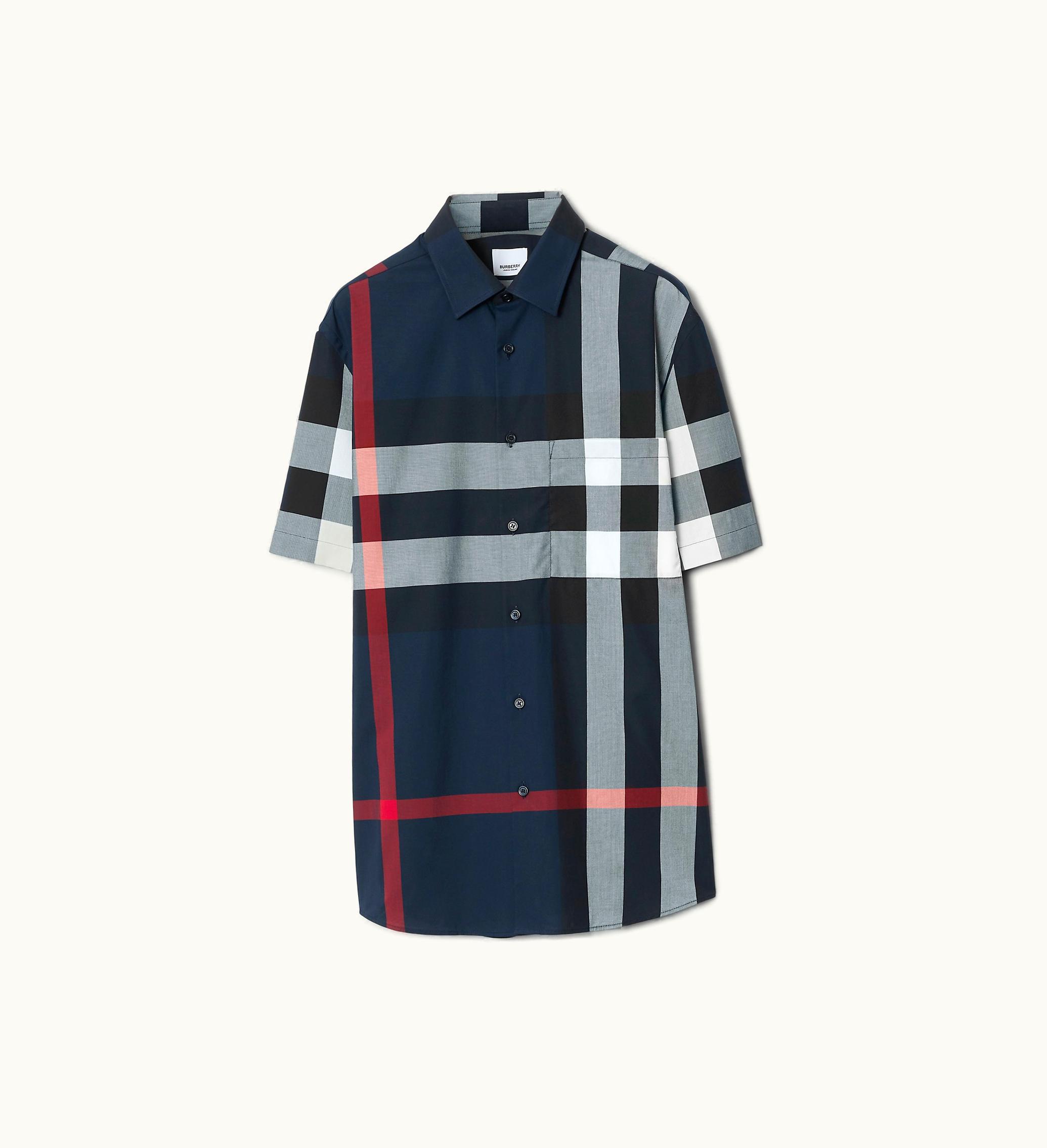Burberry Burberry Check Cotton Shirt In Navy - Men Navy