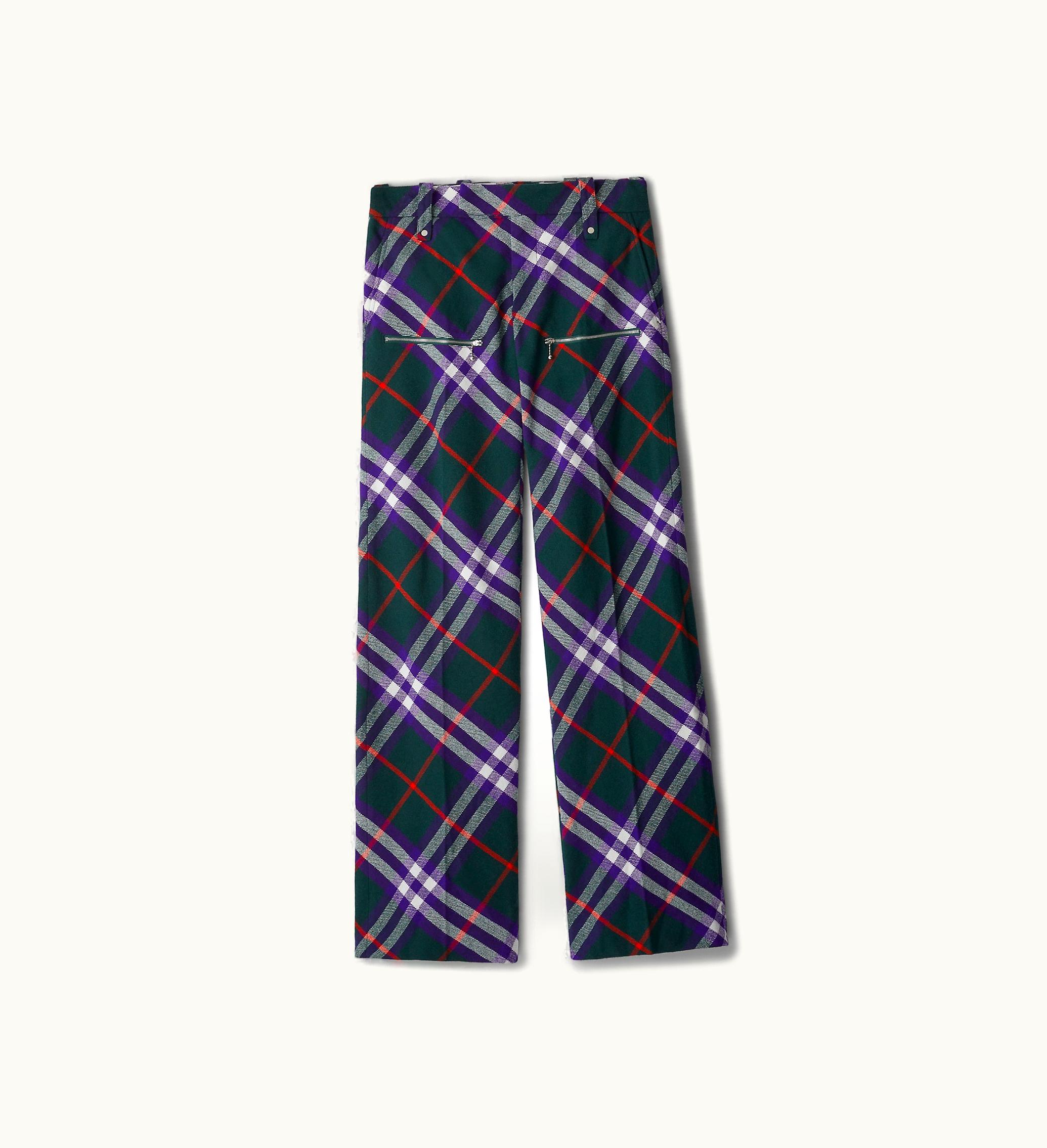 Burberry Burberry Check Wool Trousers In Vine / Deep Royal - Men
