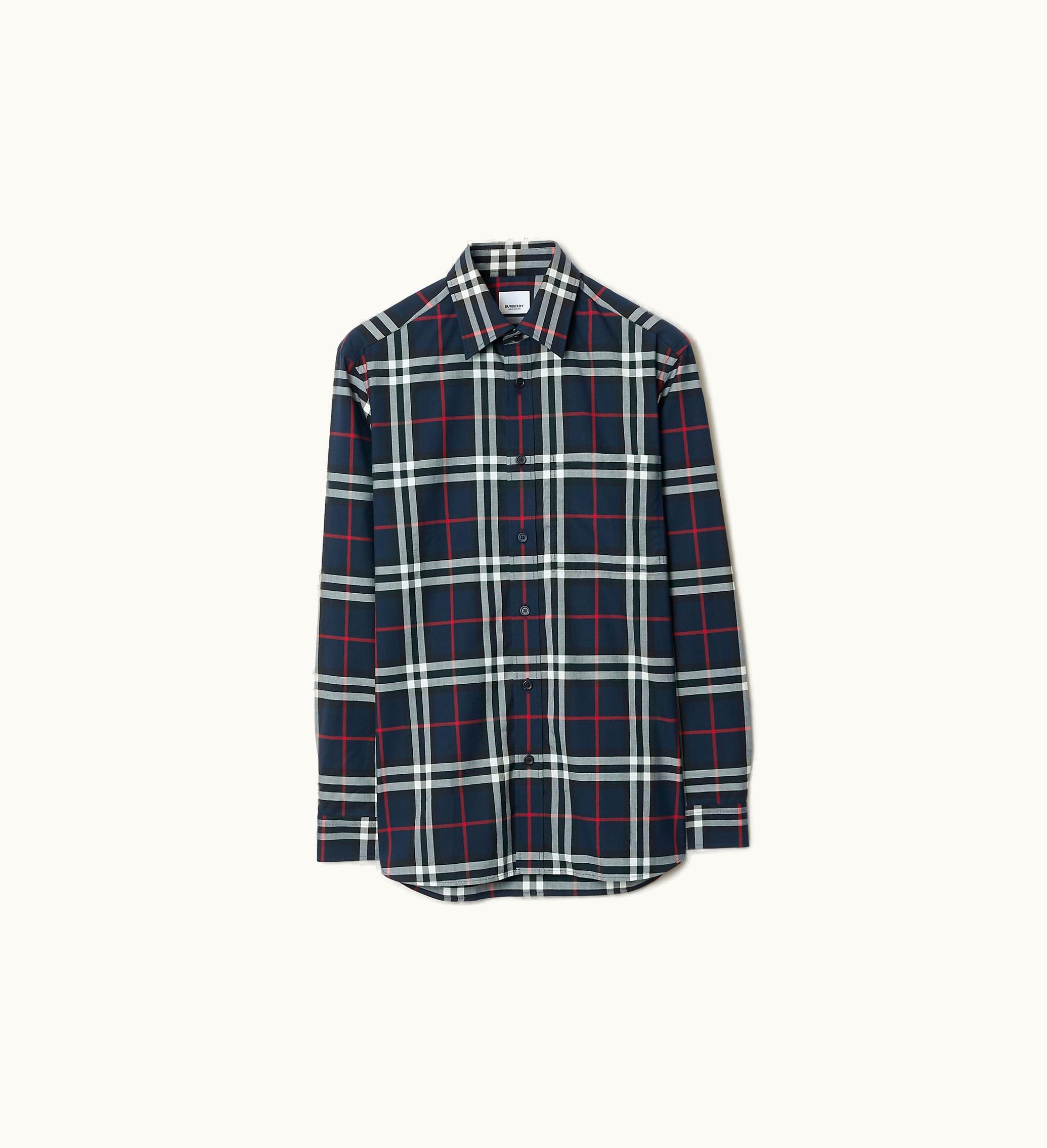 Burberry Burberry Check Cotton Shirt In Navy - Men 80732151005