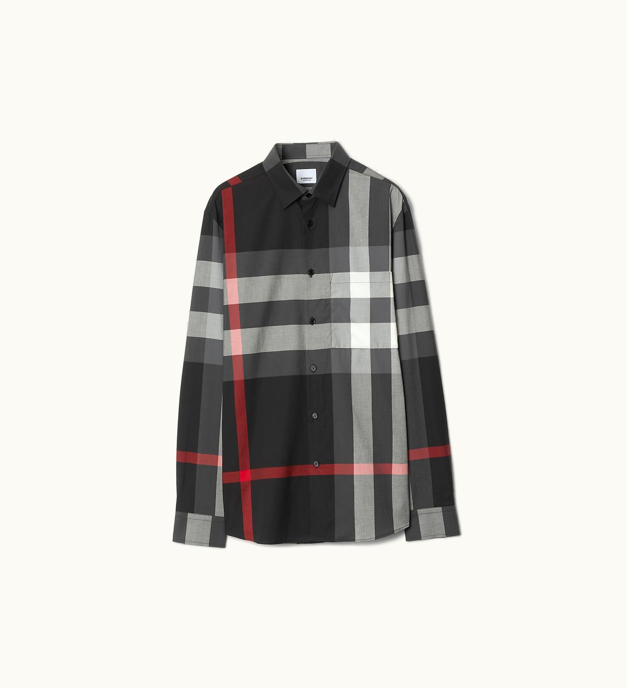 Burberry Burberry Check Cotton Shirt In Charcoal - Men