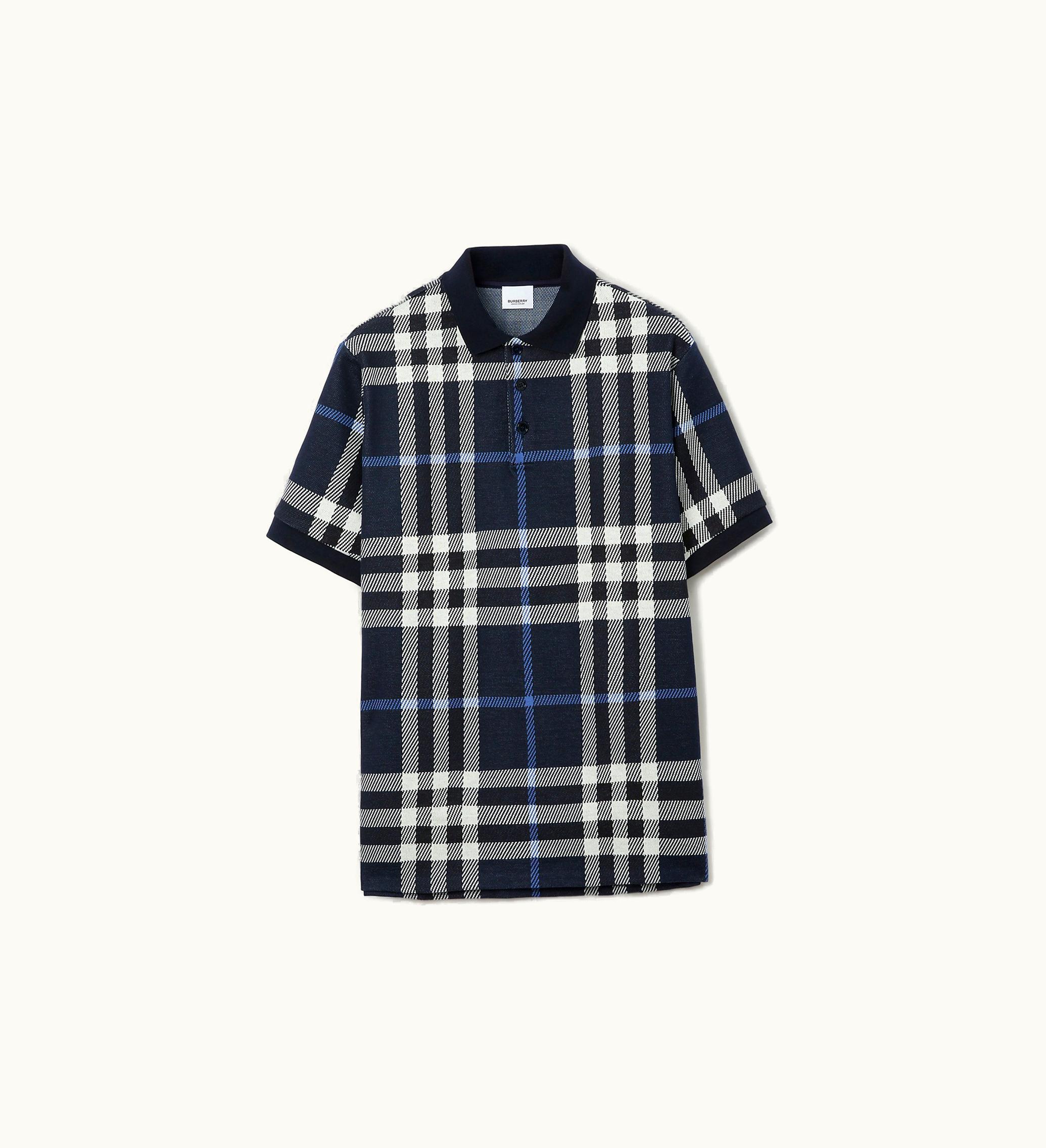 Burberry Burberry Check Cotton Polo Shirt In White / Dark Blue - Men
