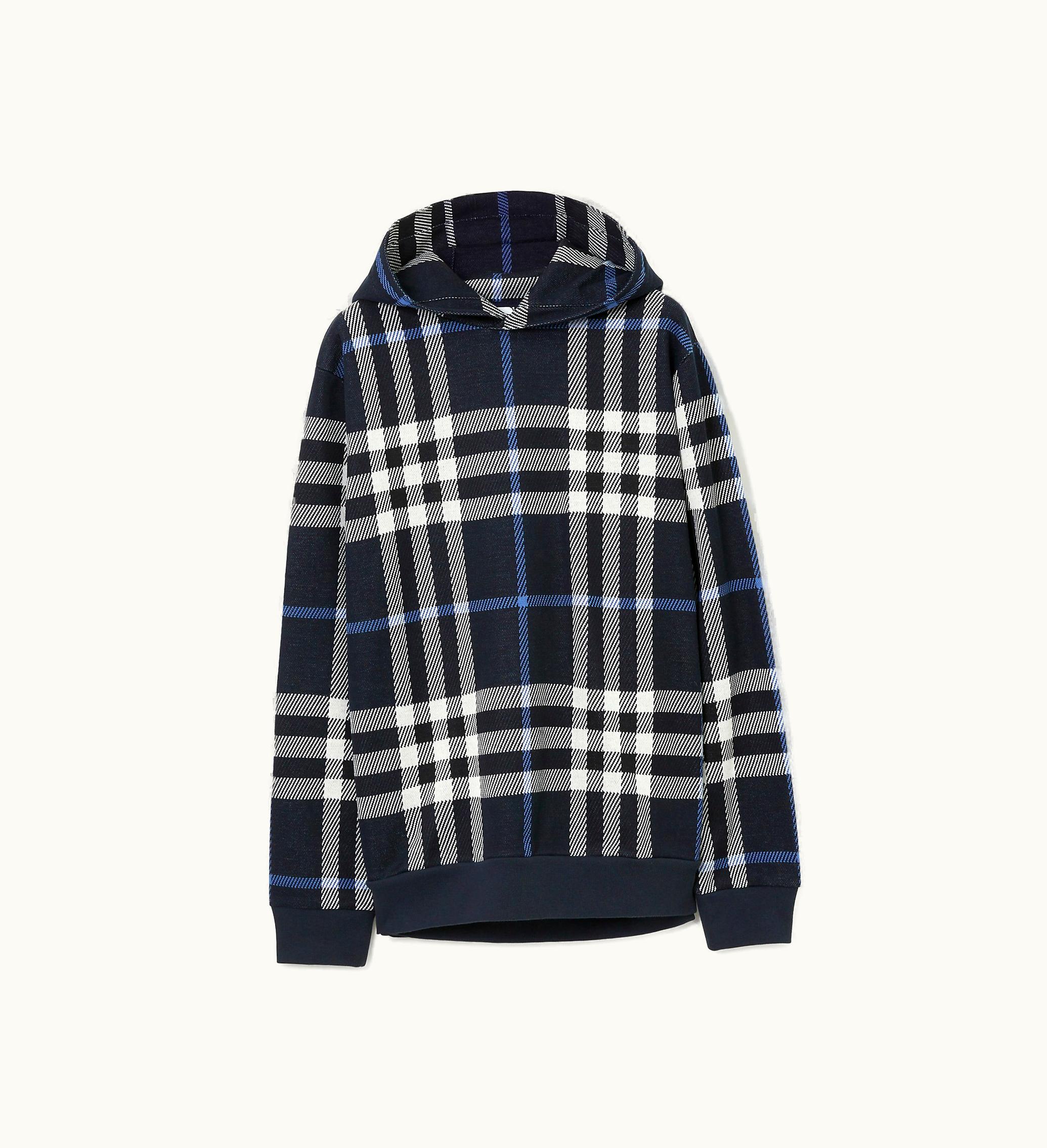 Burberry Burberry Check Cotton Hoodie In White / Dark Blue - Men