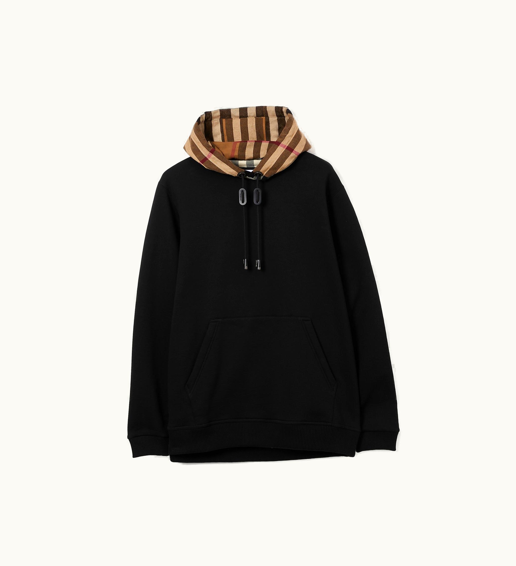 Burberry Burberry Check Trim Cotton Blend Hoodie In Black / Birch Brown - Men