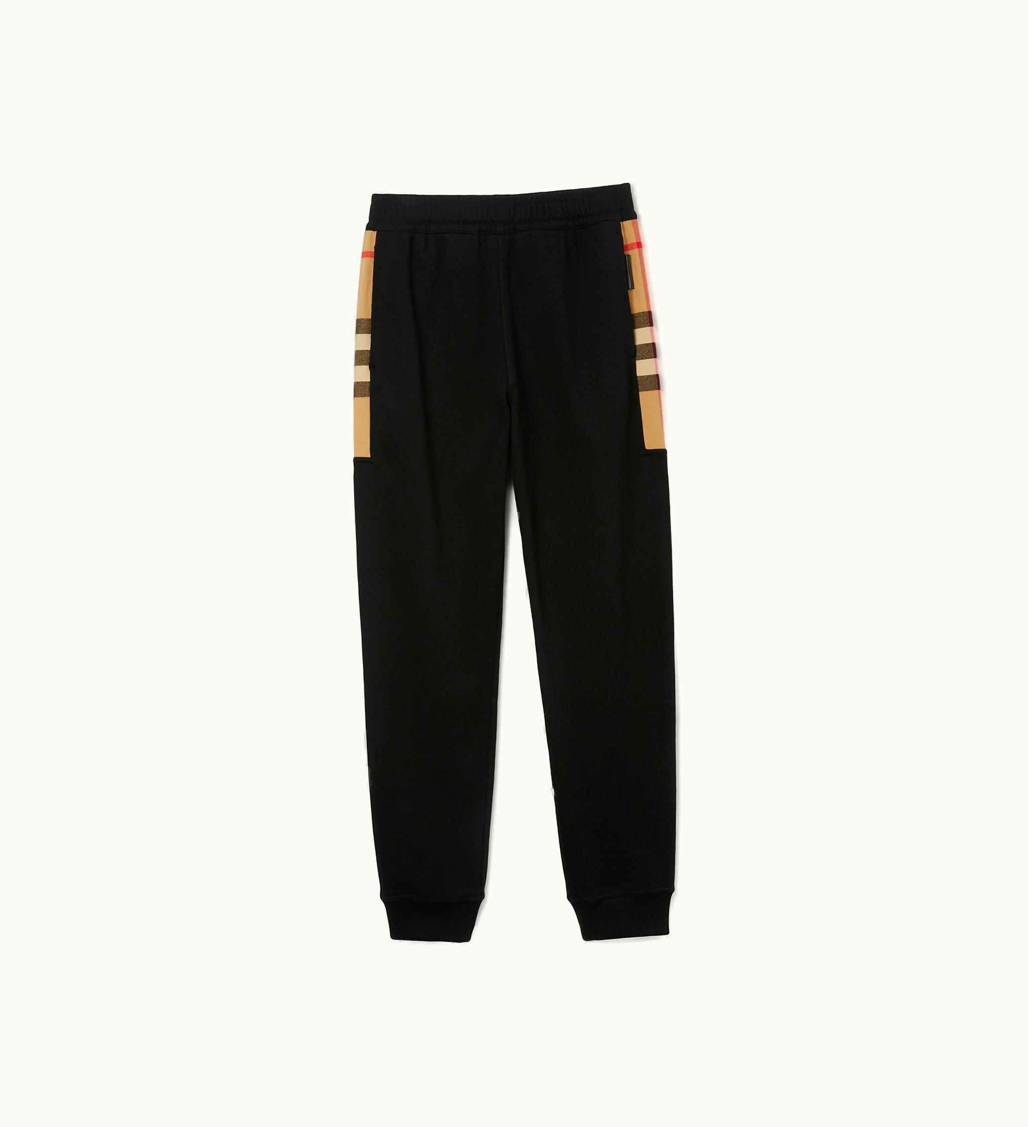 Burberry Burberry Check Trim Cotton Jogging Pants In Black / Archive Beige - Men