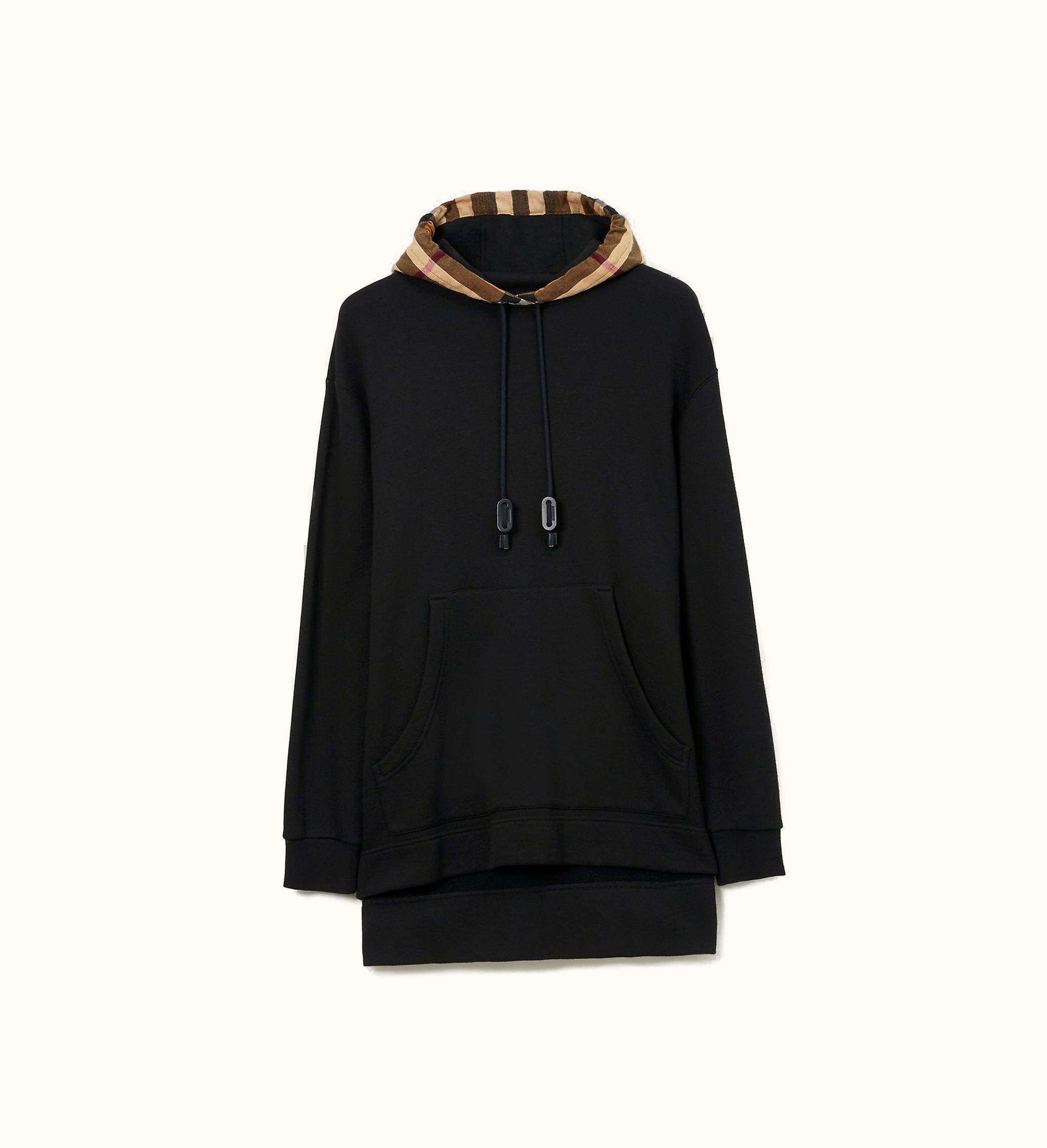 Burberry Burberry Check Trim Cotton Hoodie In Black - Men