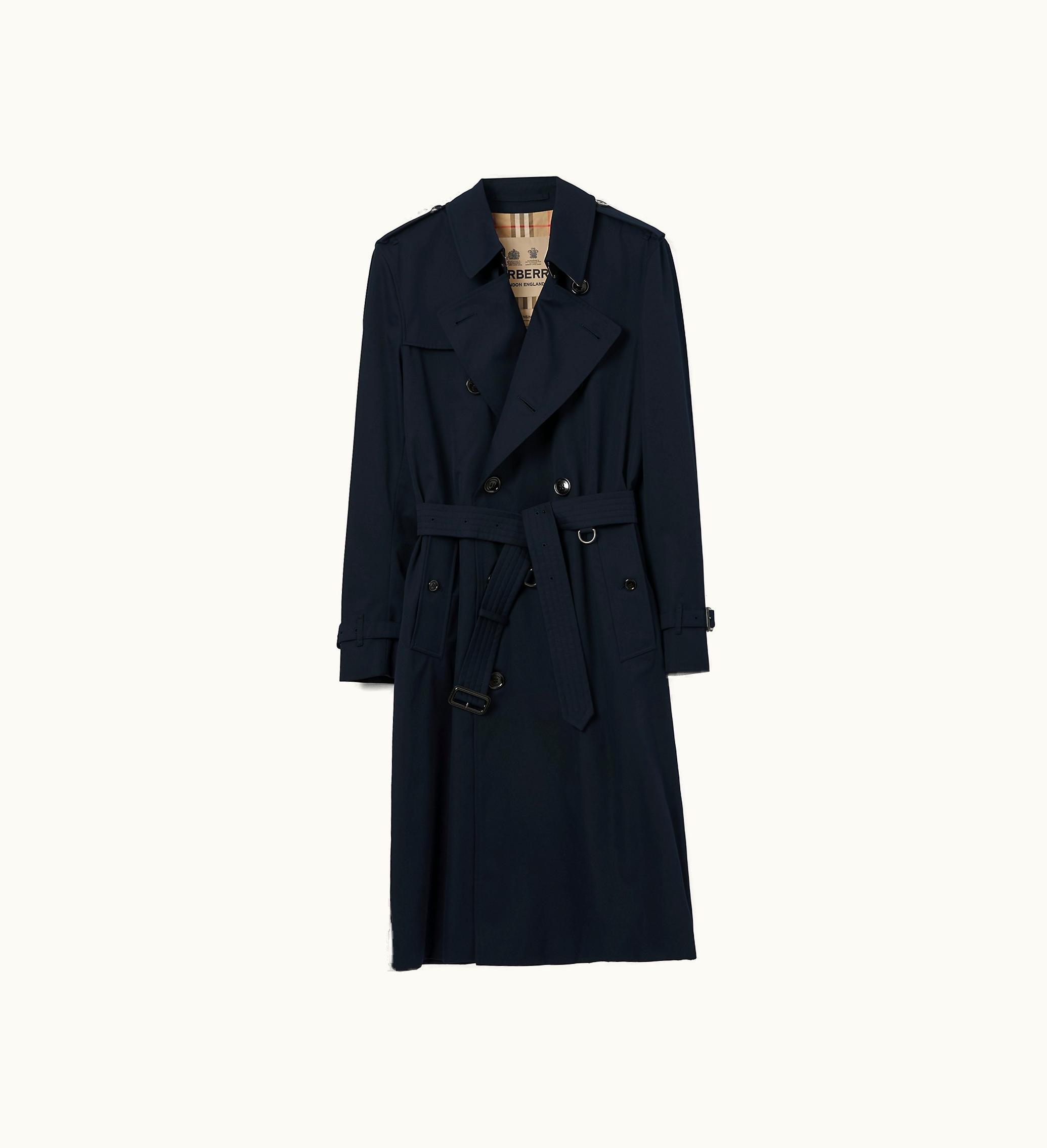 Burberry Burberry Long Kensington Heritage Trench Coat In Coal Blue - Men, Cotton Gabardine