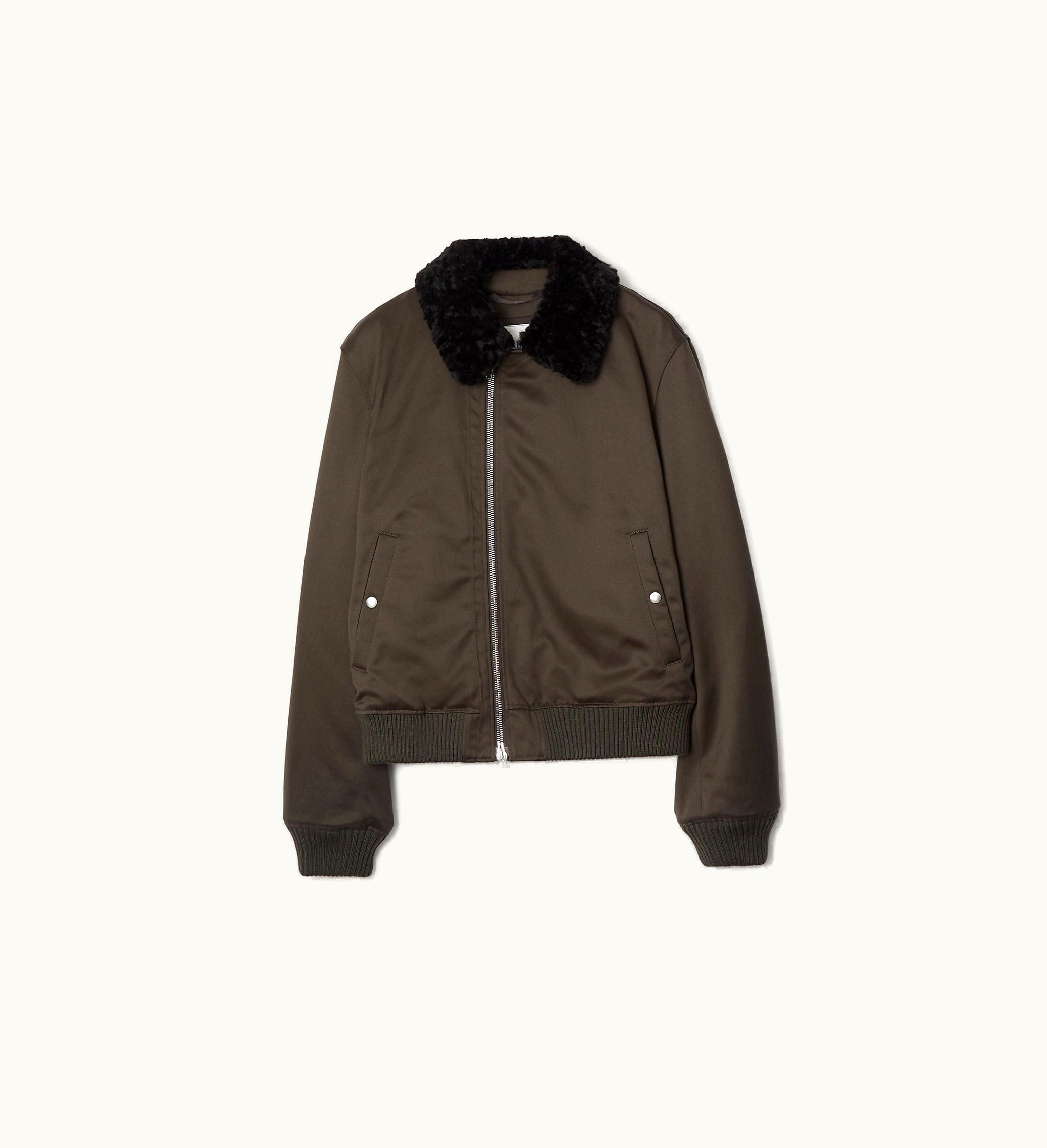Burberry Burberry Shearling Collar Cotton Bomber Jacket In Otter - Men