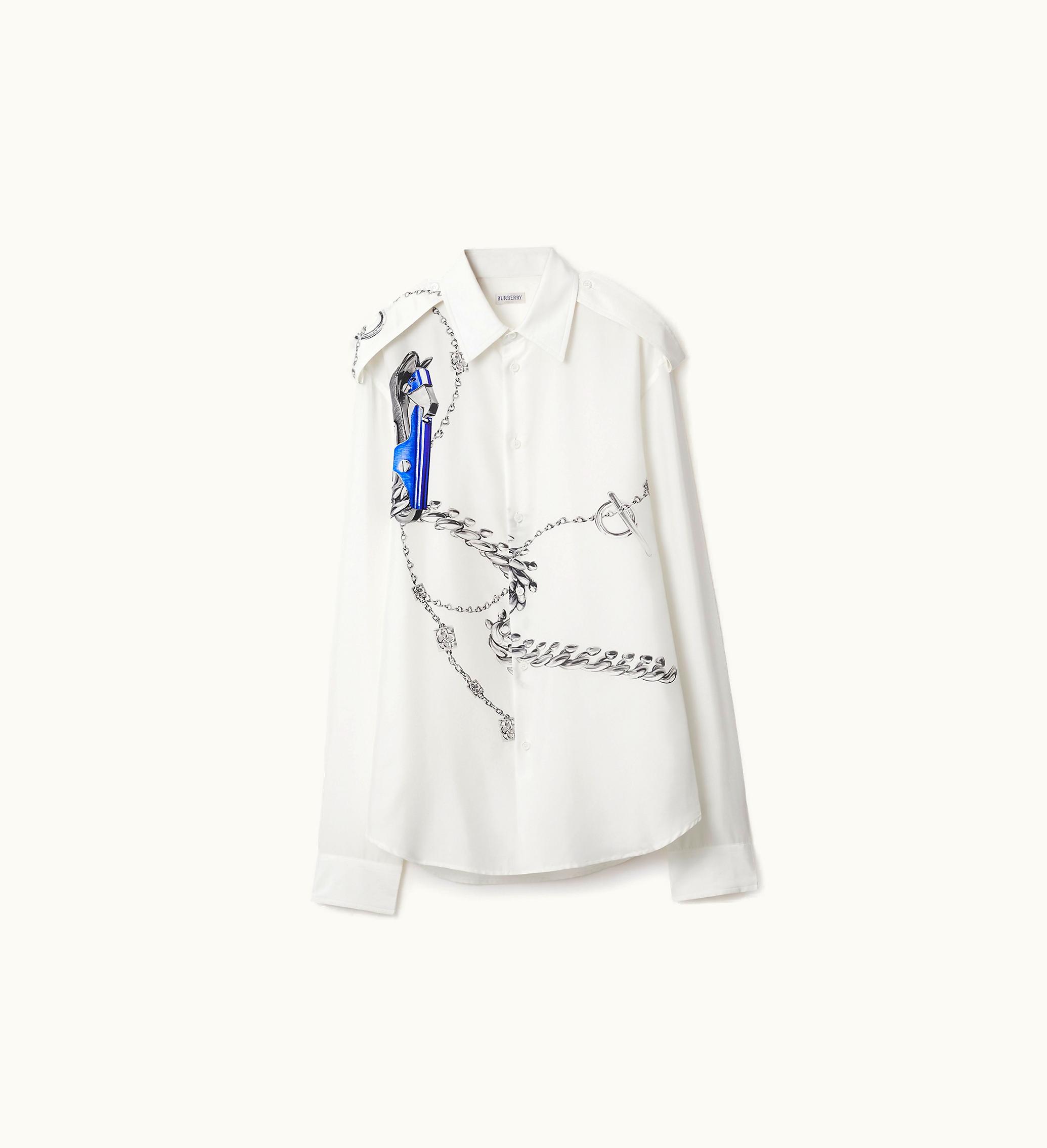Burberry Burberry Knight Hardware Silk Shirt In Blue / White
