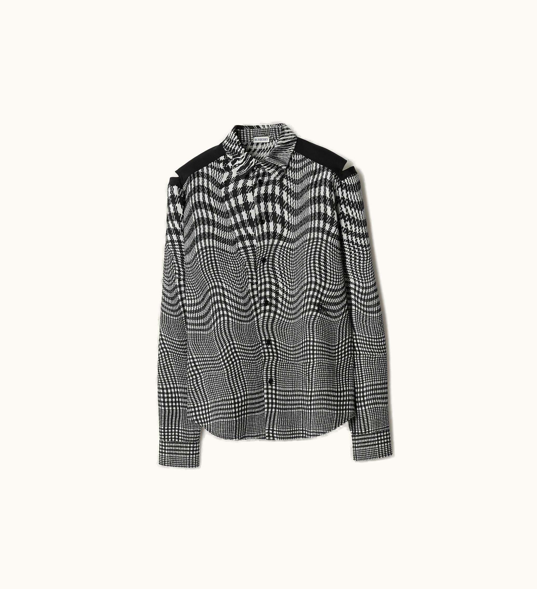 Burberry Burberry Warped Houndstooth Wool Shirt In Monochrome - Men