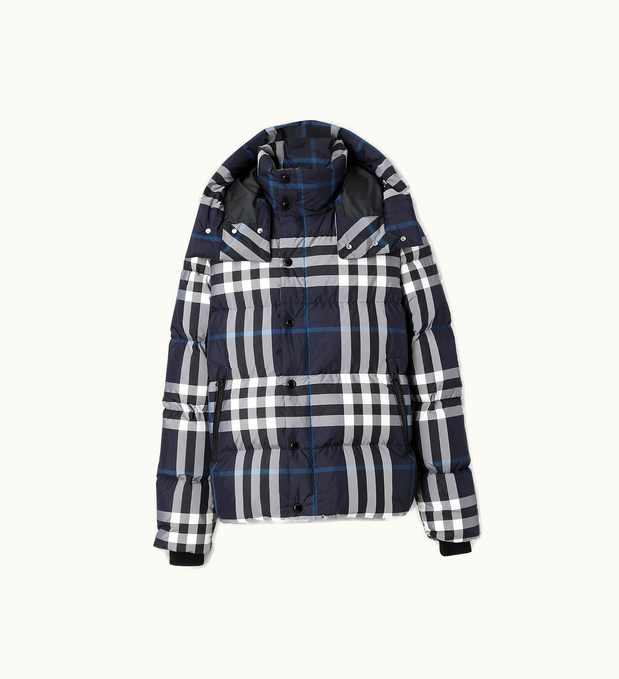 Burberry Burberry Check Puffer Jacket In White / Dark Charcoal Blue - Men, Nylon