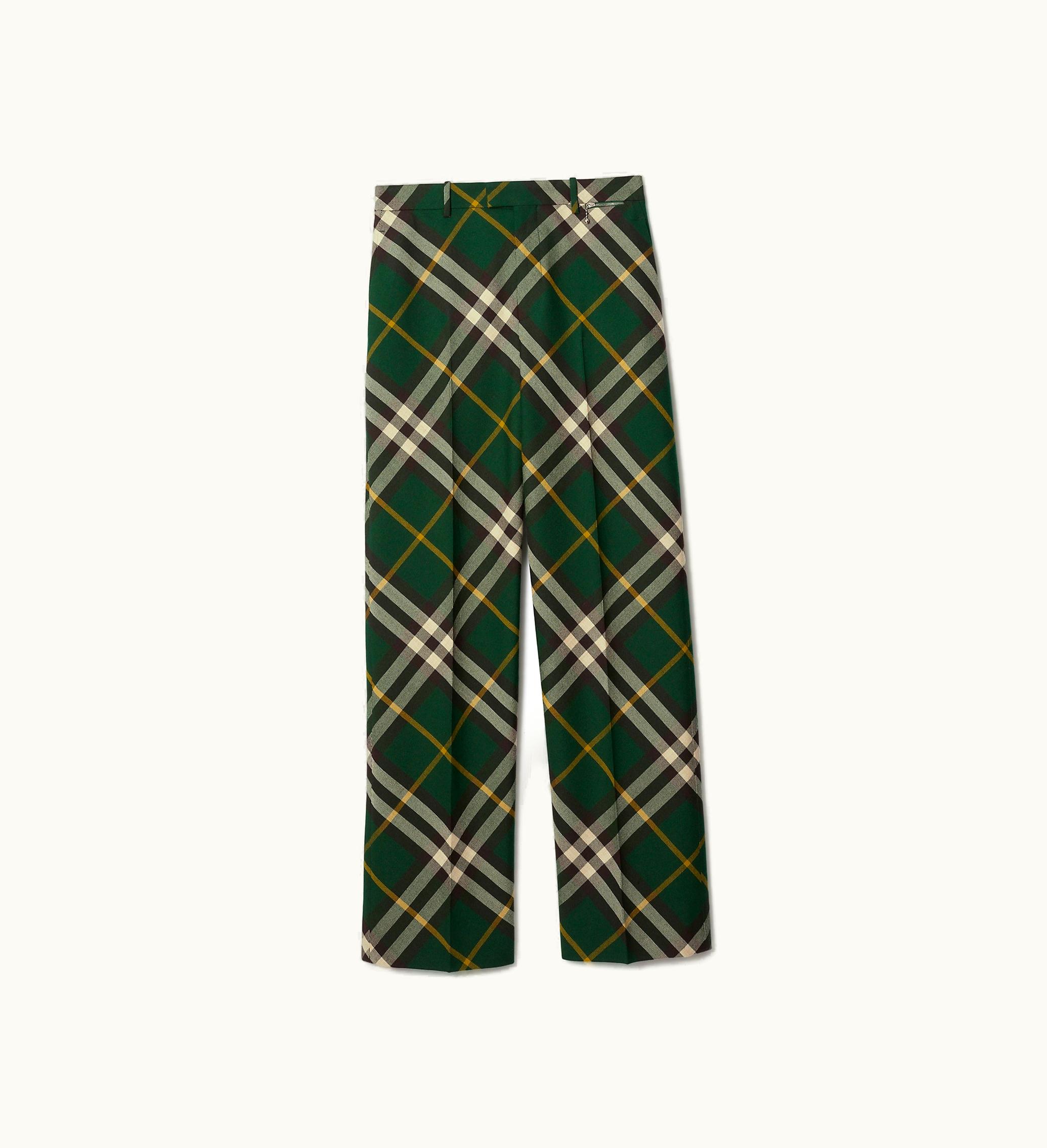 Burberry Burberry Check Wool Trousers In Ivy - Men Ivy