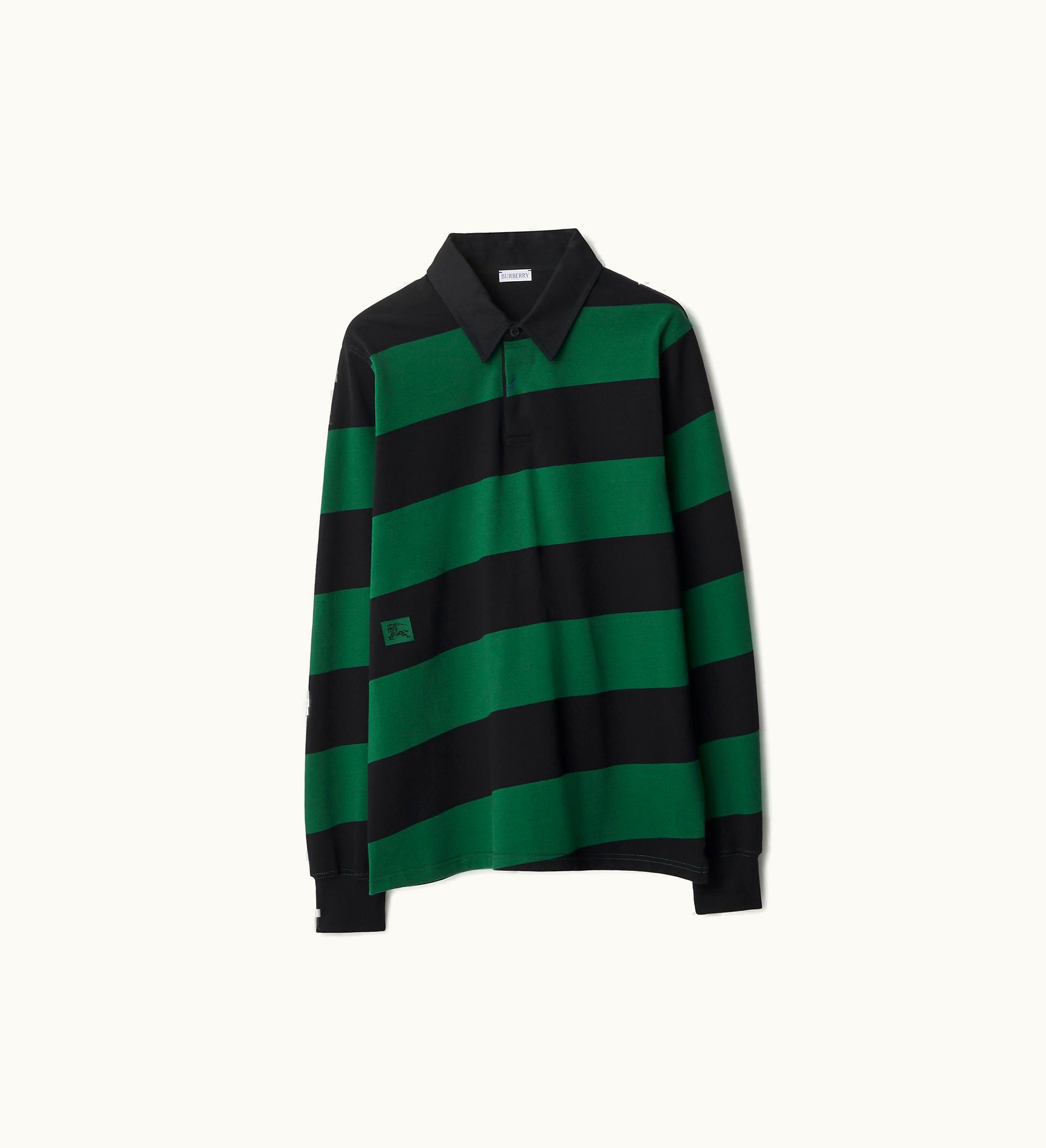 Burberry Burberry Long-sleeve Striped Cotton Polo Shirt In Black - Men