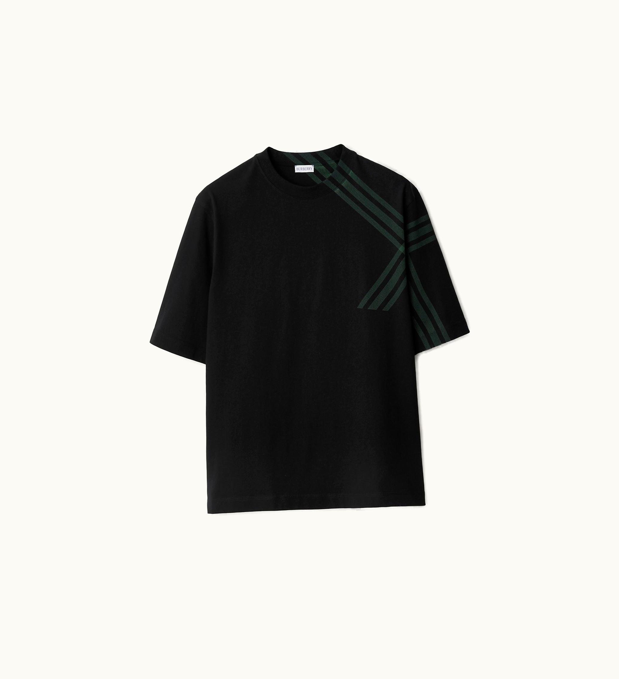 Burberry Burberry Check Sleeve Cotton T-shirt In Black - Men
