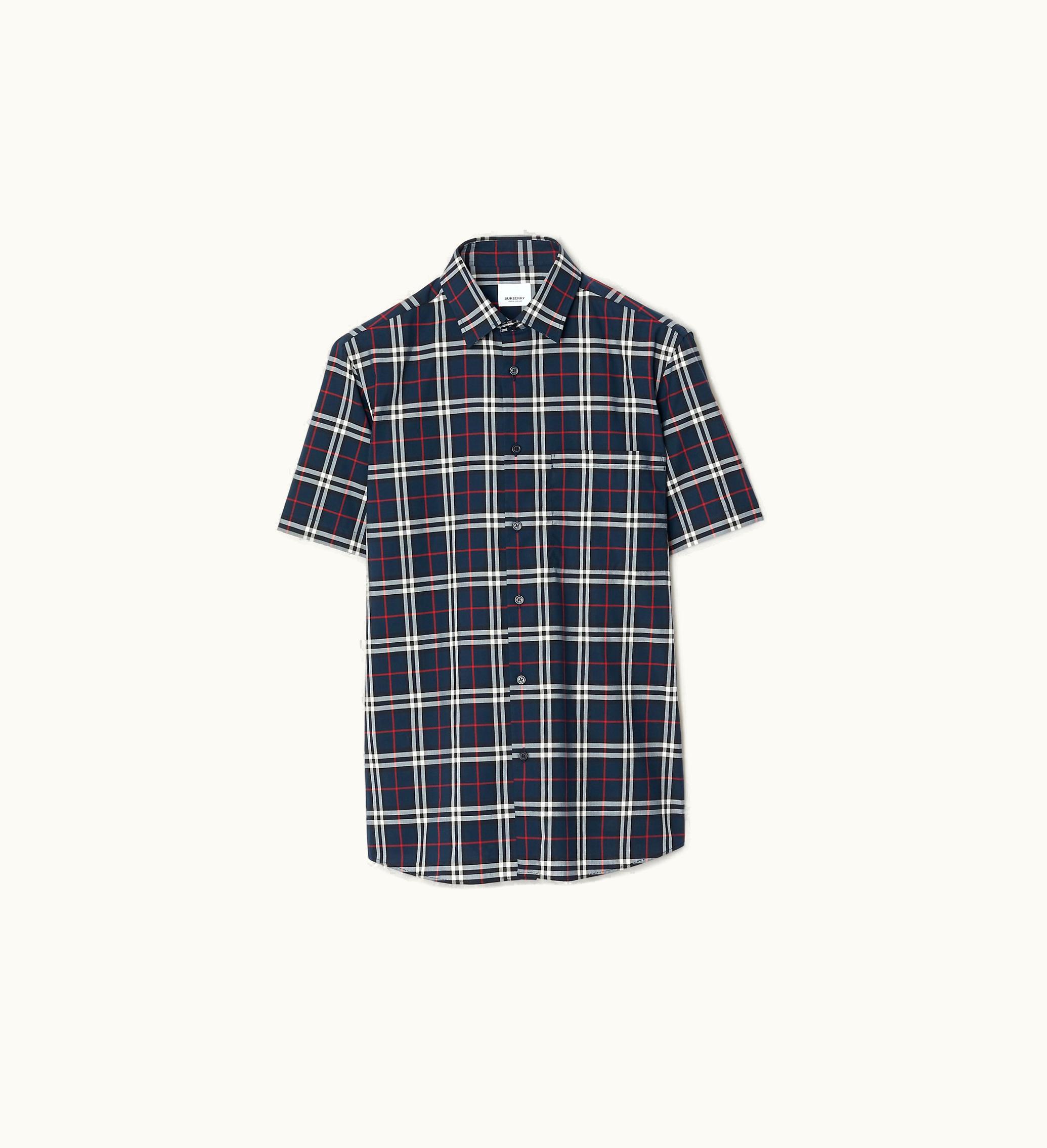 Burberry Burberry Check Cotton Shirt In Navy - Men 80795901005