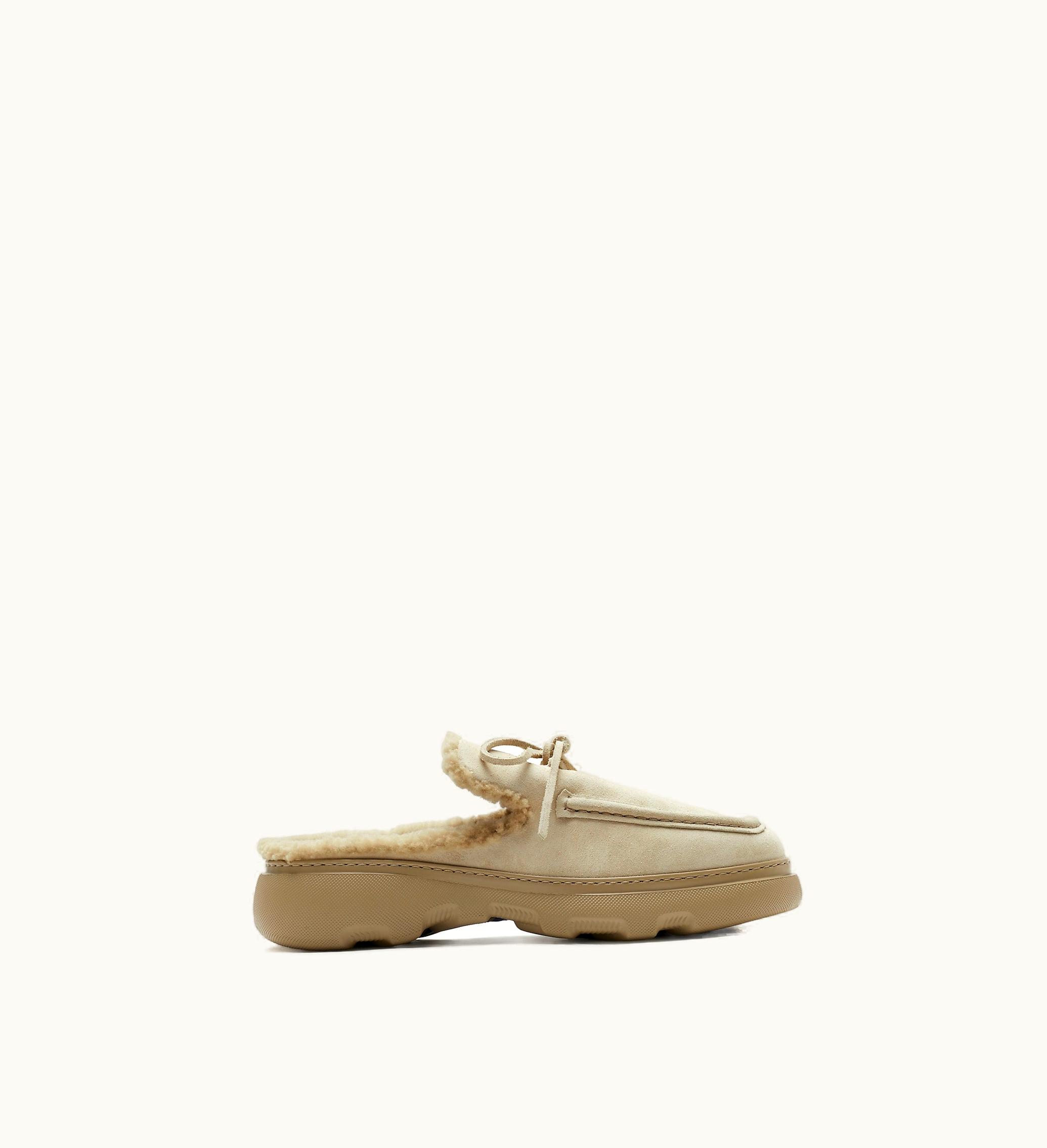 Burberry Burberry Suede And Shearling Stony Mules In Clay - Men