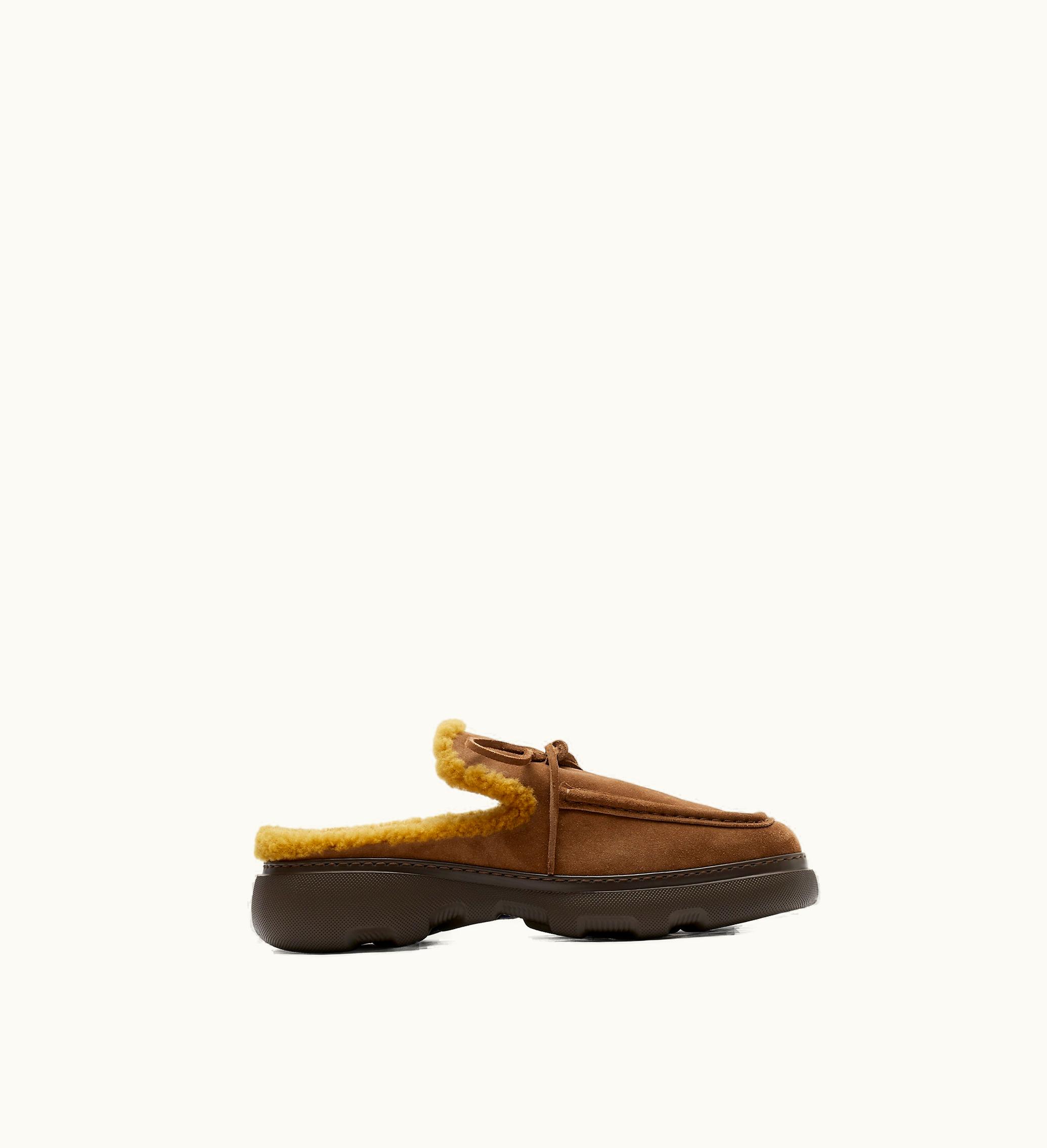 Burberry Burberry Suede And Shearling Stony Mules In Wood - Men