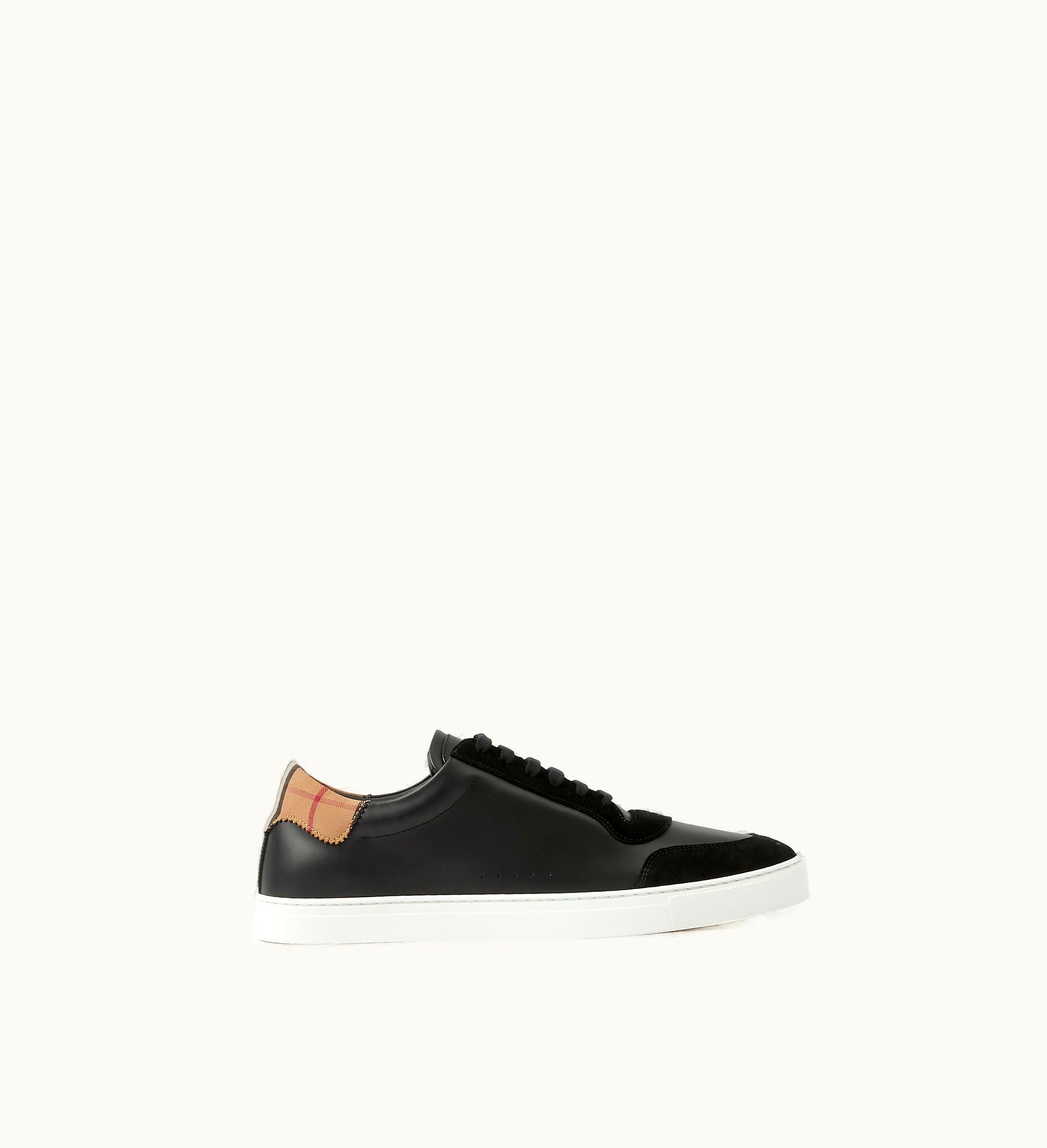 Burberry Burberry Leather, Suede And Vintage Check Cotton Sneakers In Black - Men