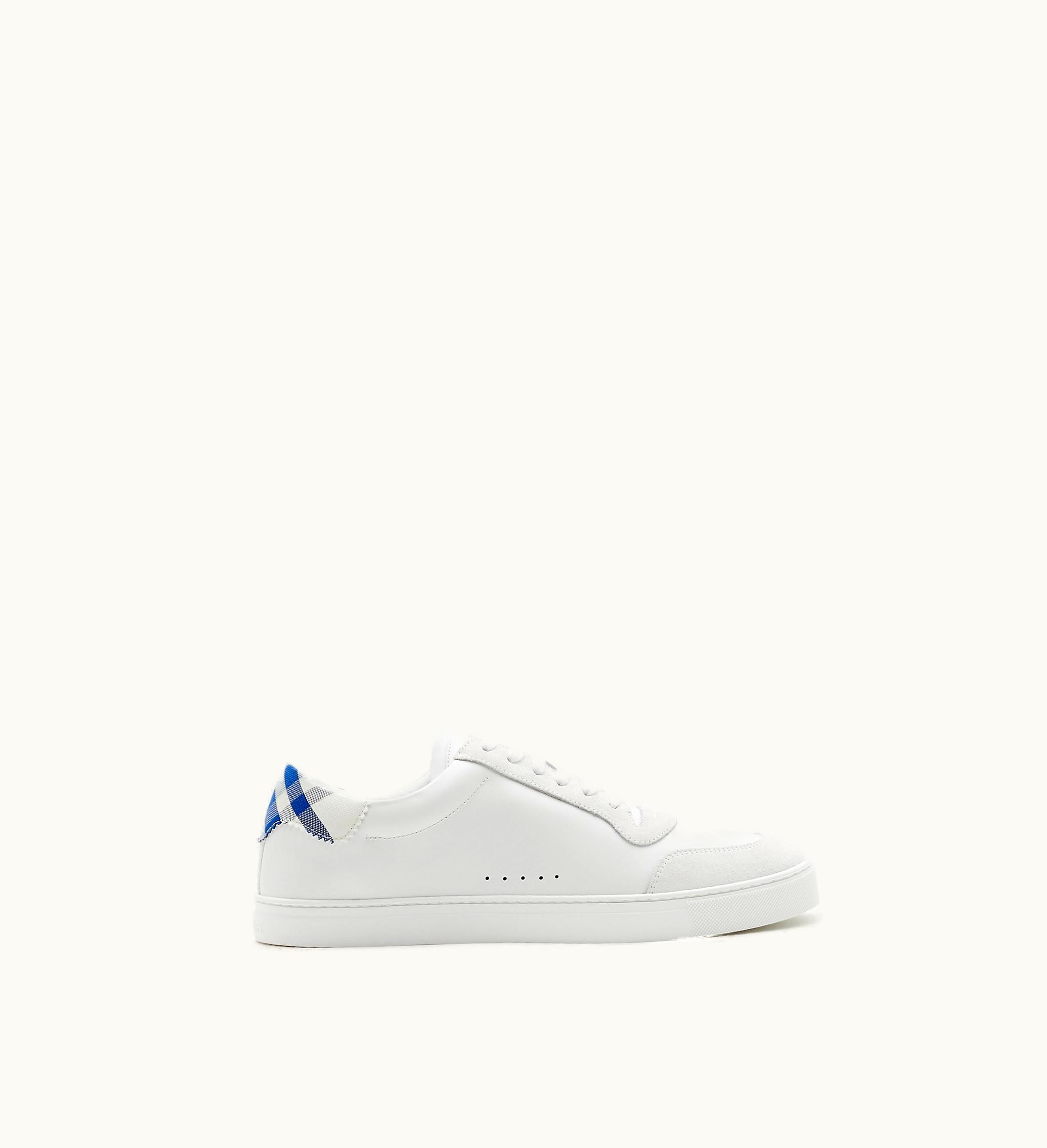Burberry Burberry Leather And Check Cotton Sneakers In Optical White / Knight