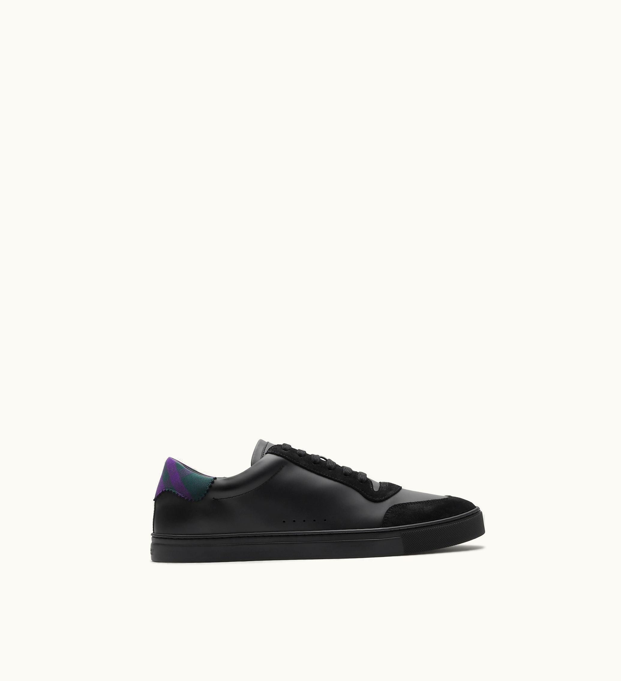 Burberry Burberry Leather And Check Cotton Sneakers In Black / Royal - Men