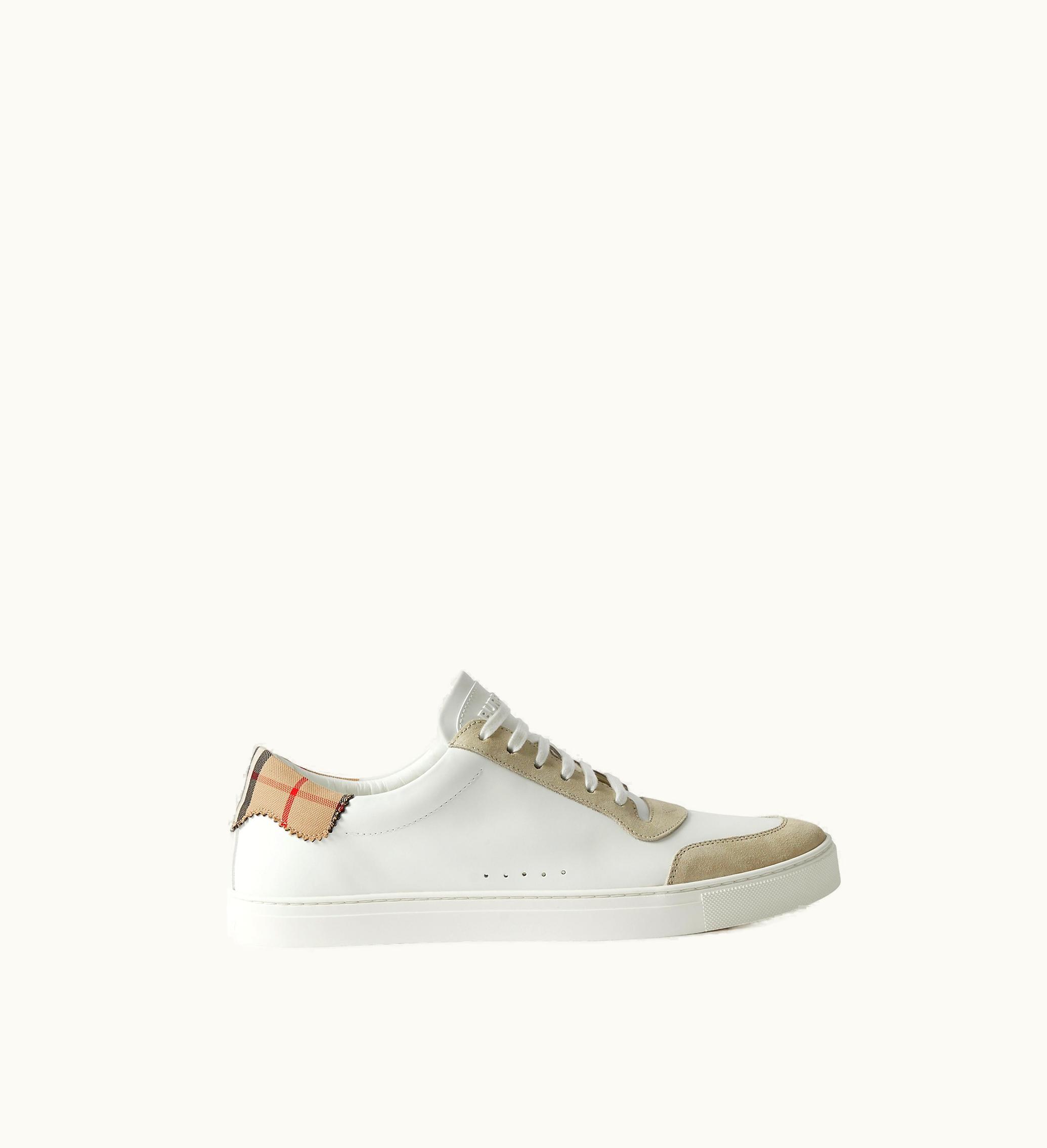 Burberry Burberry Leather, Suede And Check Cotton Sneakers In Neutral White - Men