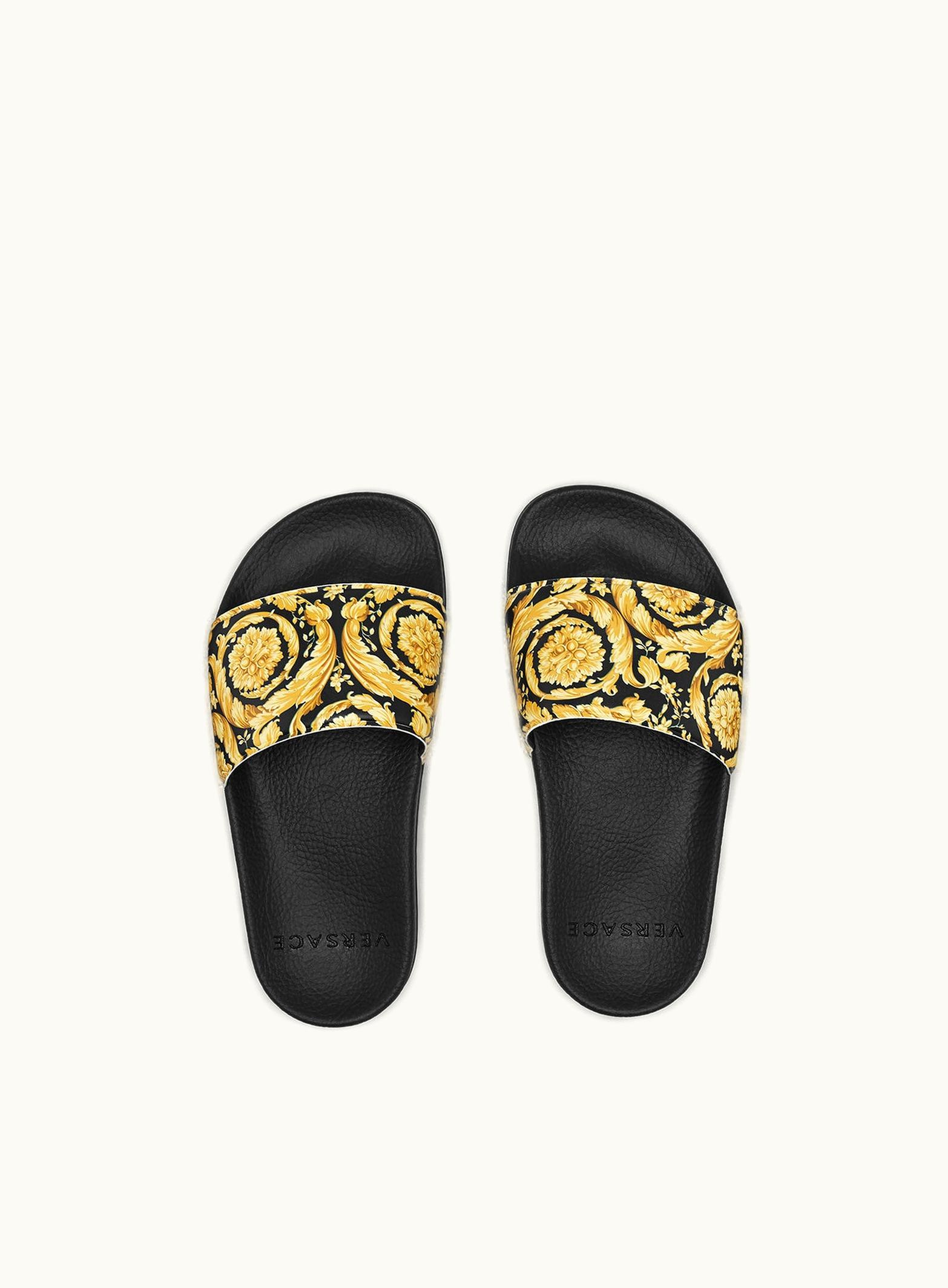 Versace Versace Barocco Kids Rubber Sliders Black, Print